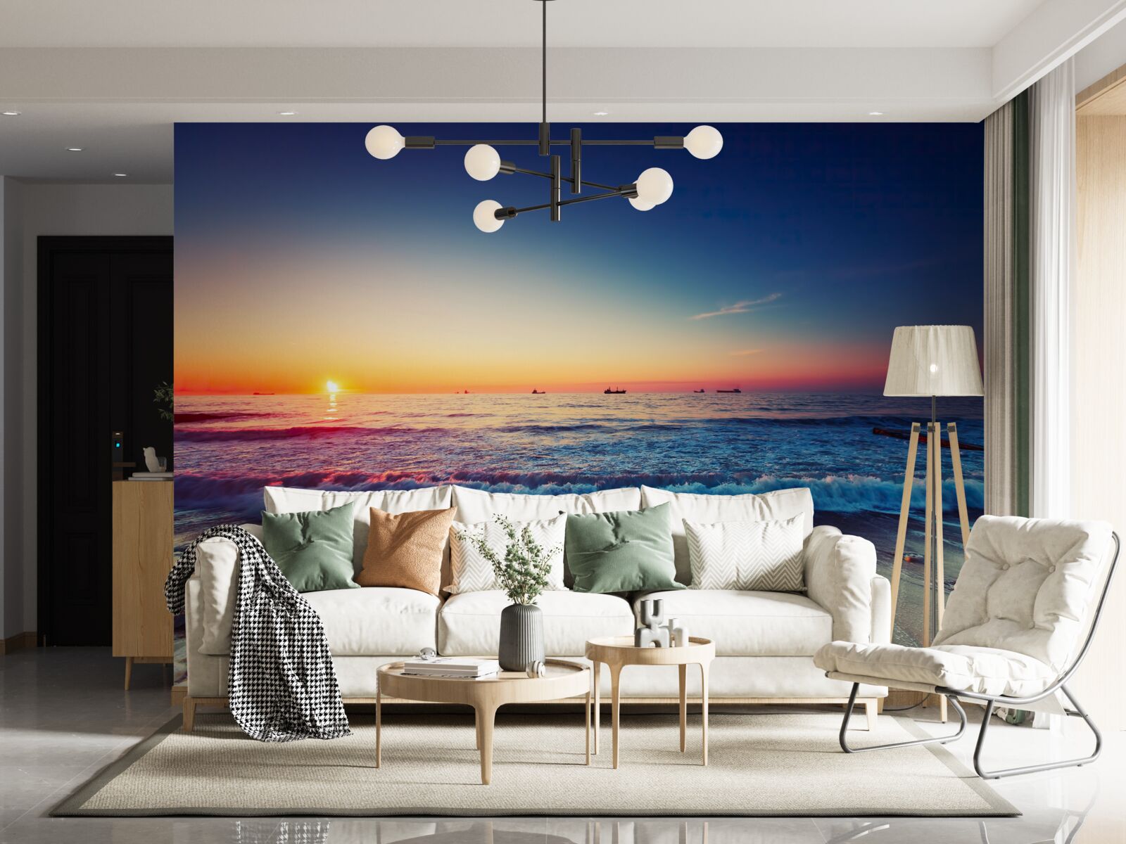 Фотошпалери морський шторм на тлі заходу сонця