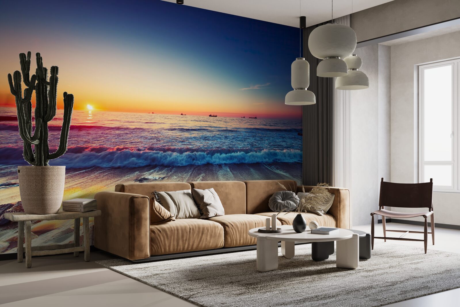 Фотошпалери морський шторм на тлі заходу сонця