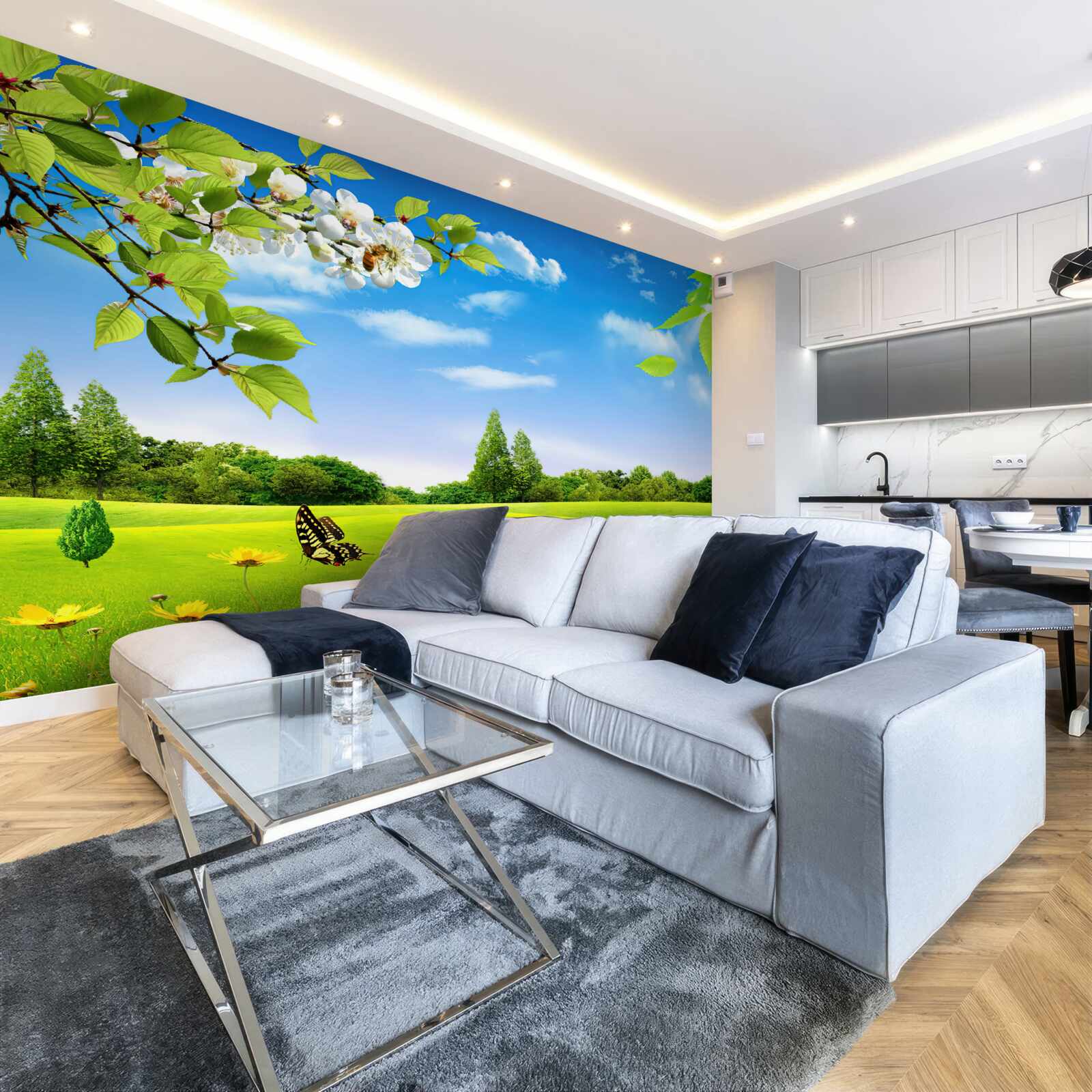 Фотошпалери зелений газон і метелик