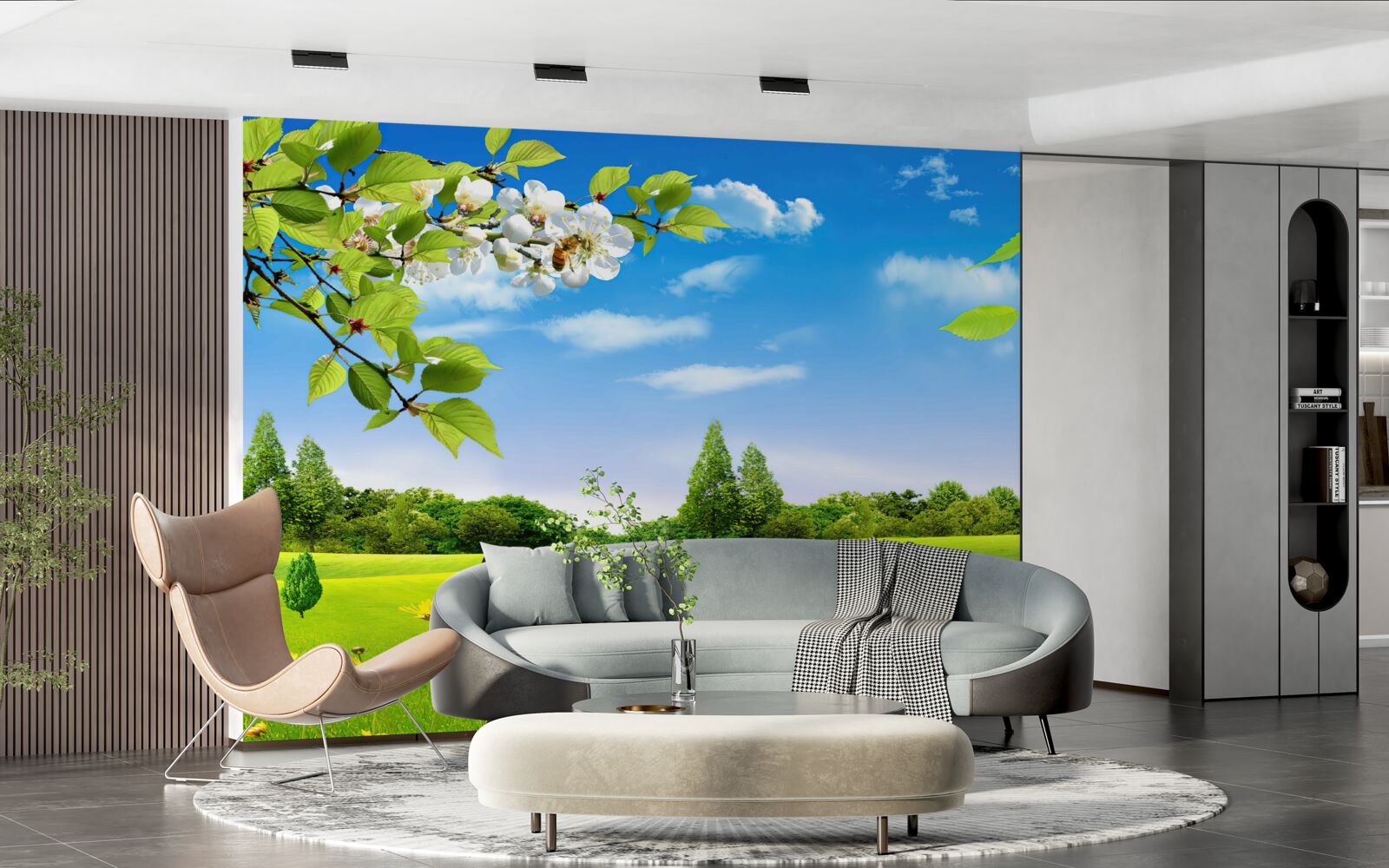 Фотошпалери зелений газон і метелик