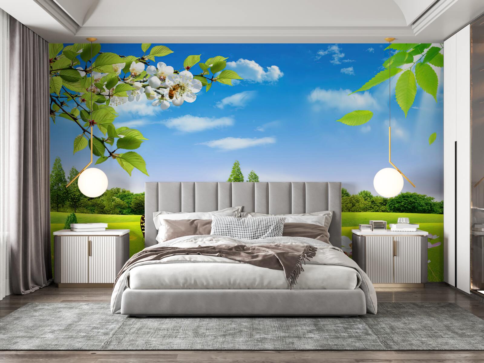 Фотошпалери зелений газон і метелик