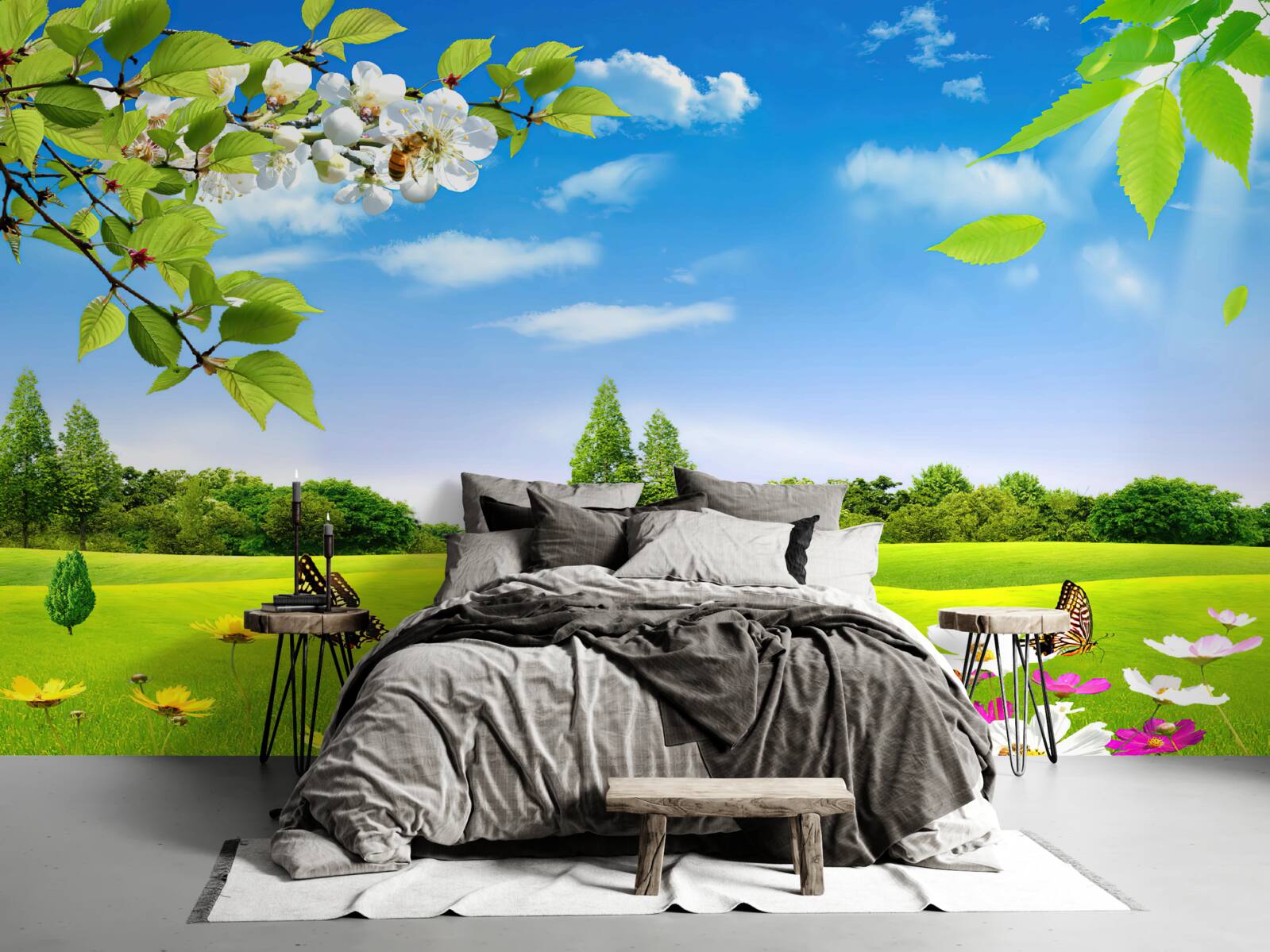 Фотошпалери зелений газон і метелик