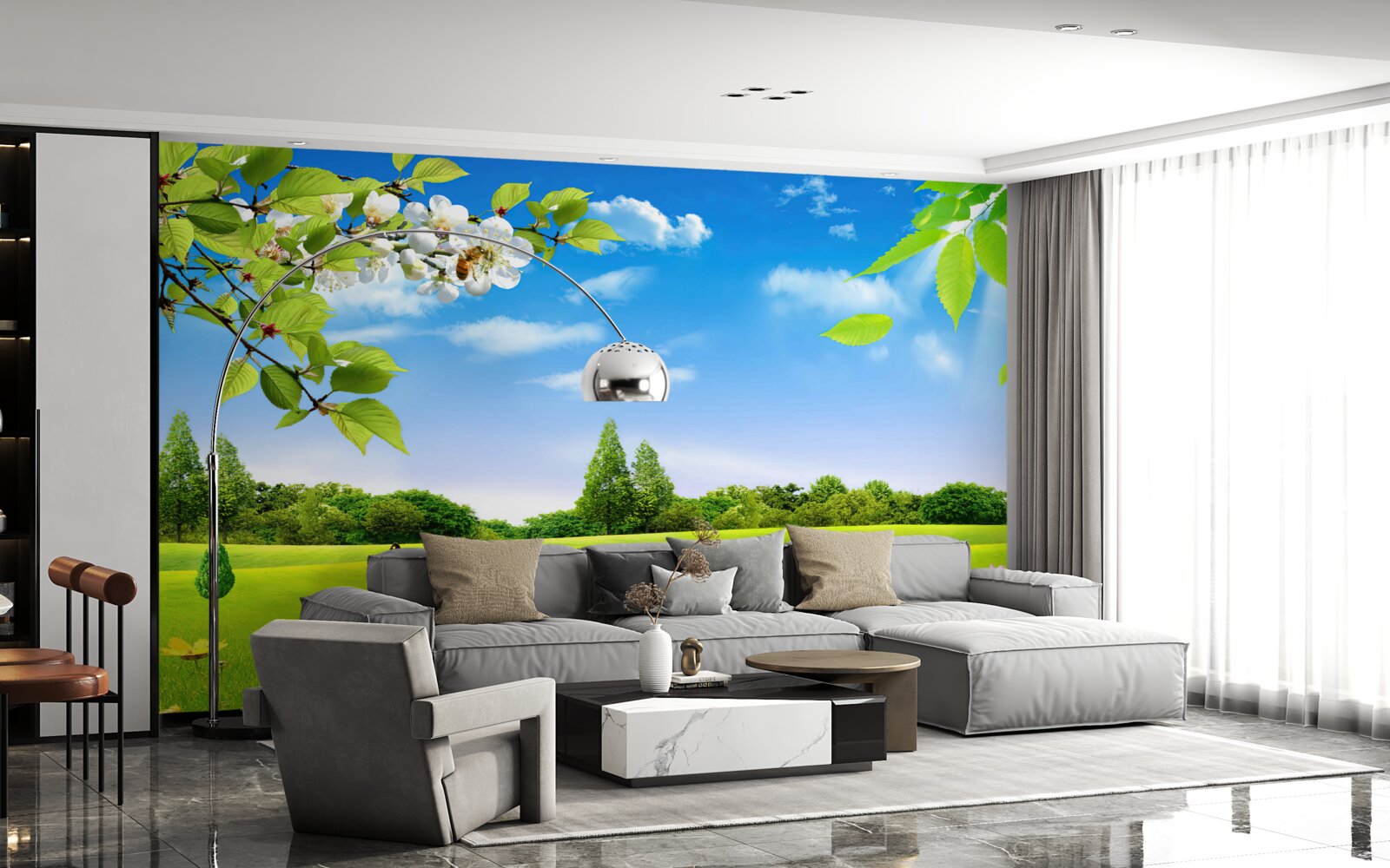 Фотошпалери зелений газон і метелик