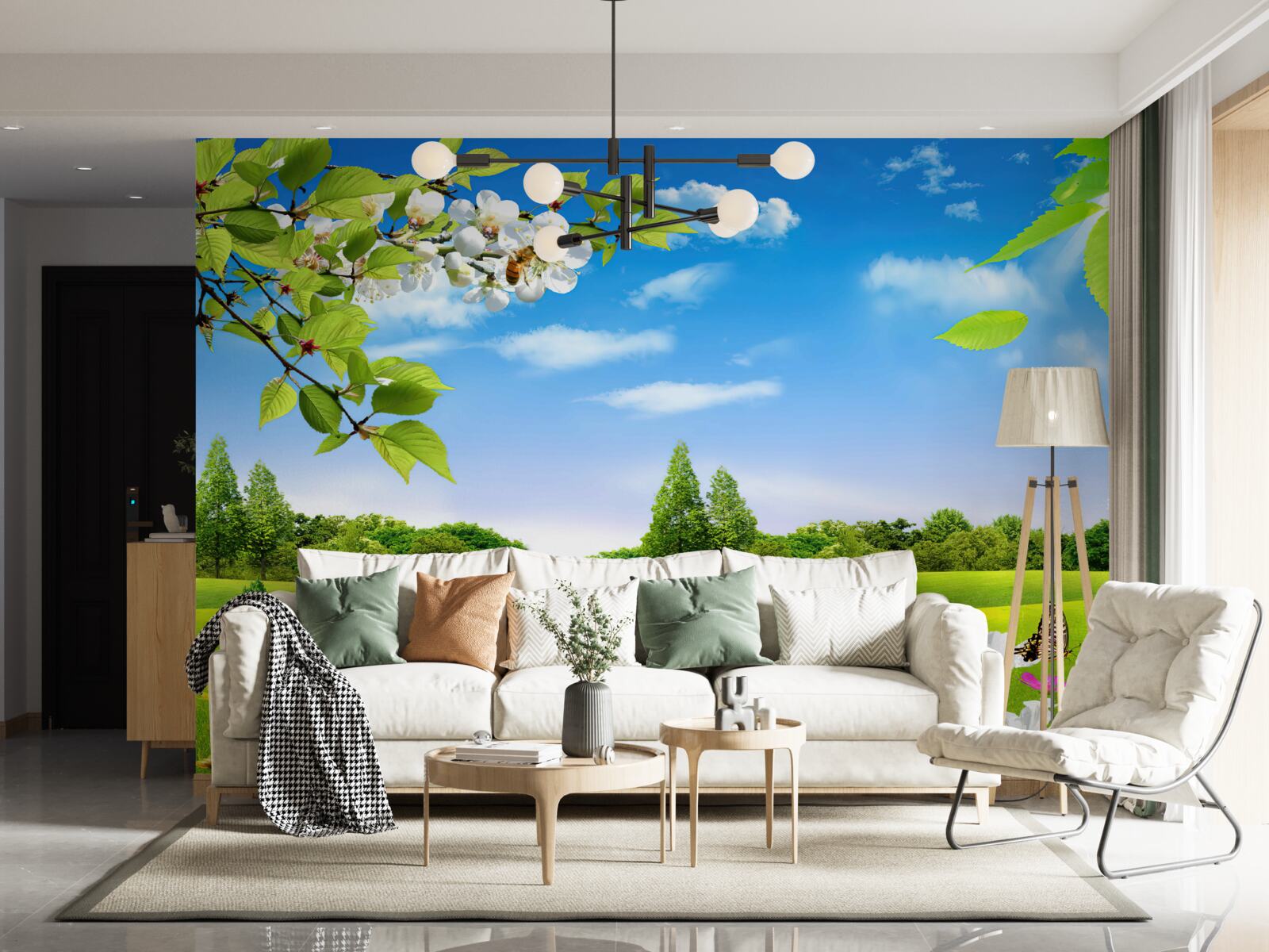 Фотошпалери зелений газон і метелик