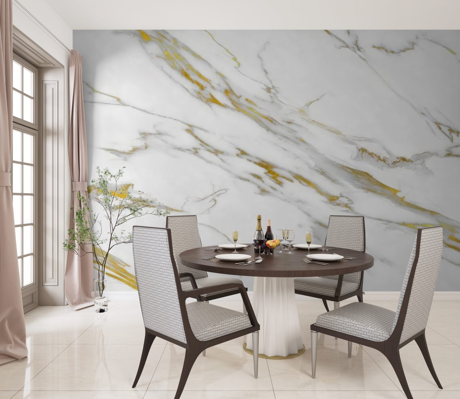 Фотошпалери білий фон із золотими лініями