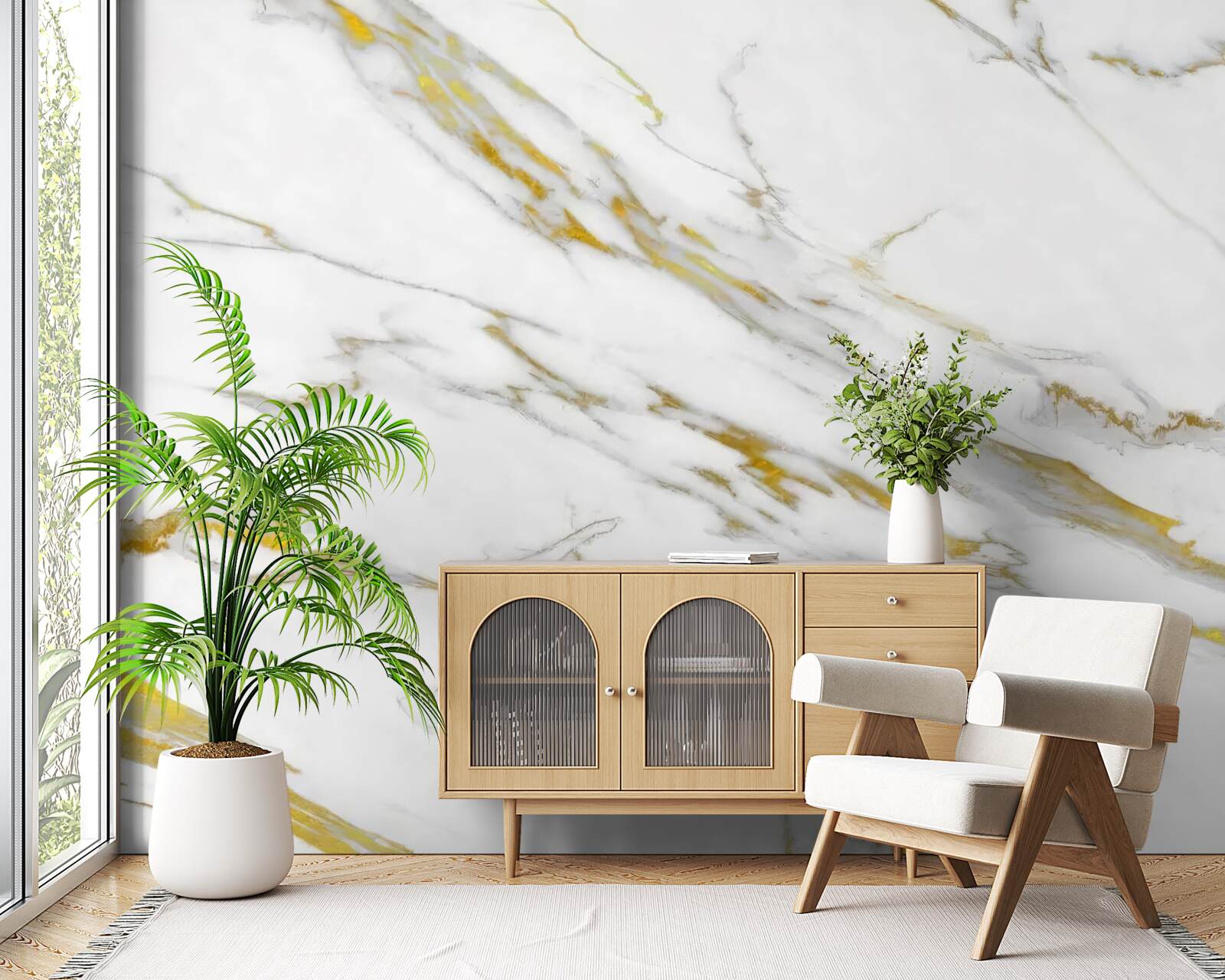 Фотошпалери білий фон із золотими лініями