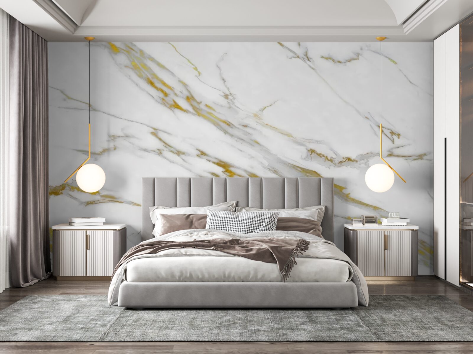 Фотошпалери білий фон із золотими лініями