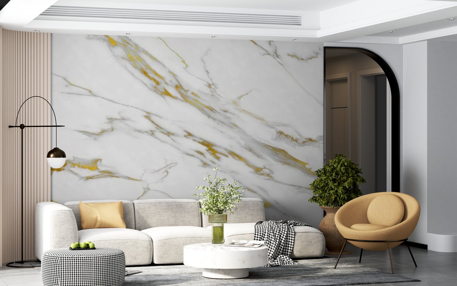 Фотошпалери білий фон із золотими лініями