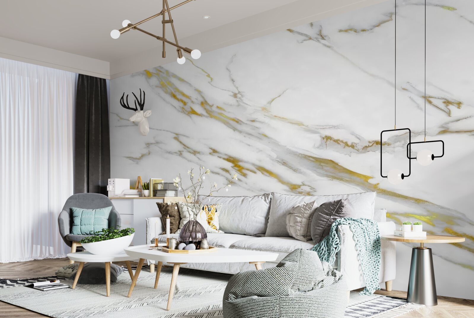 Фотошпалери білий фон із золотими лініями