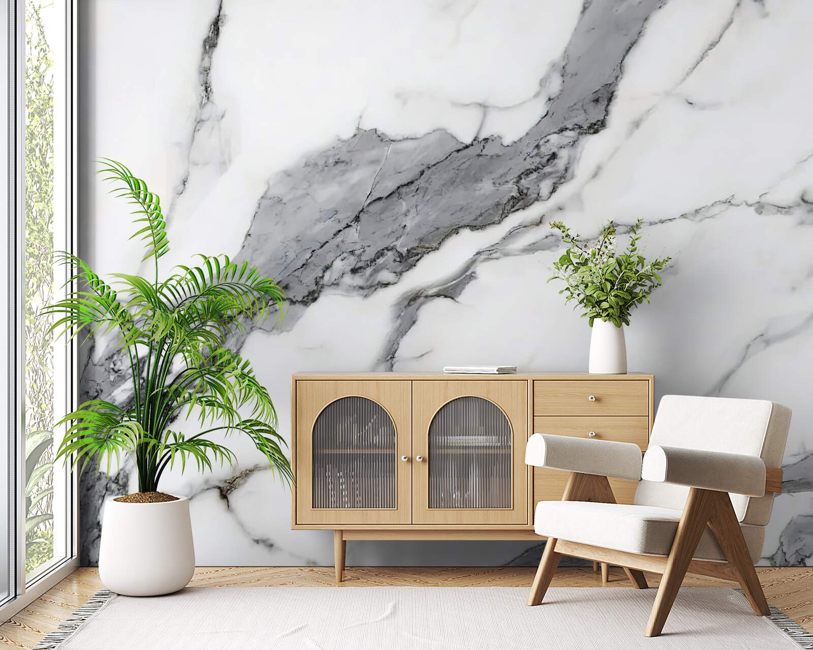 Фотошпалери білий і сірий мармур