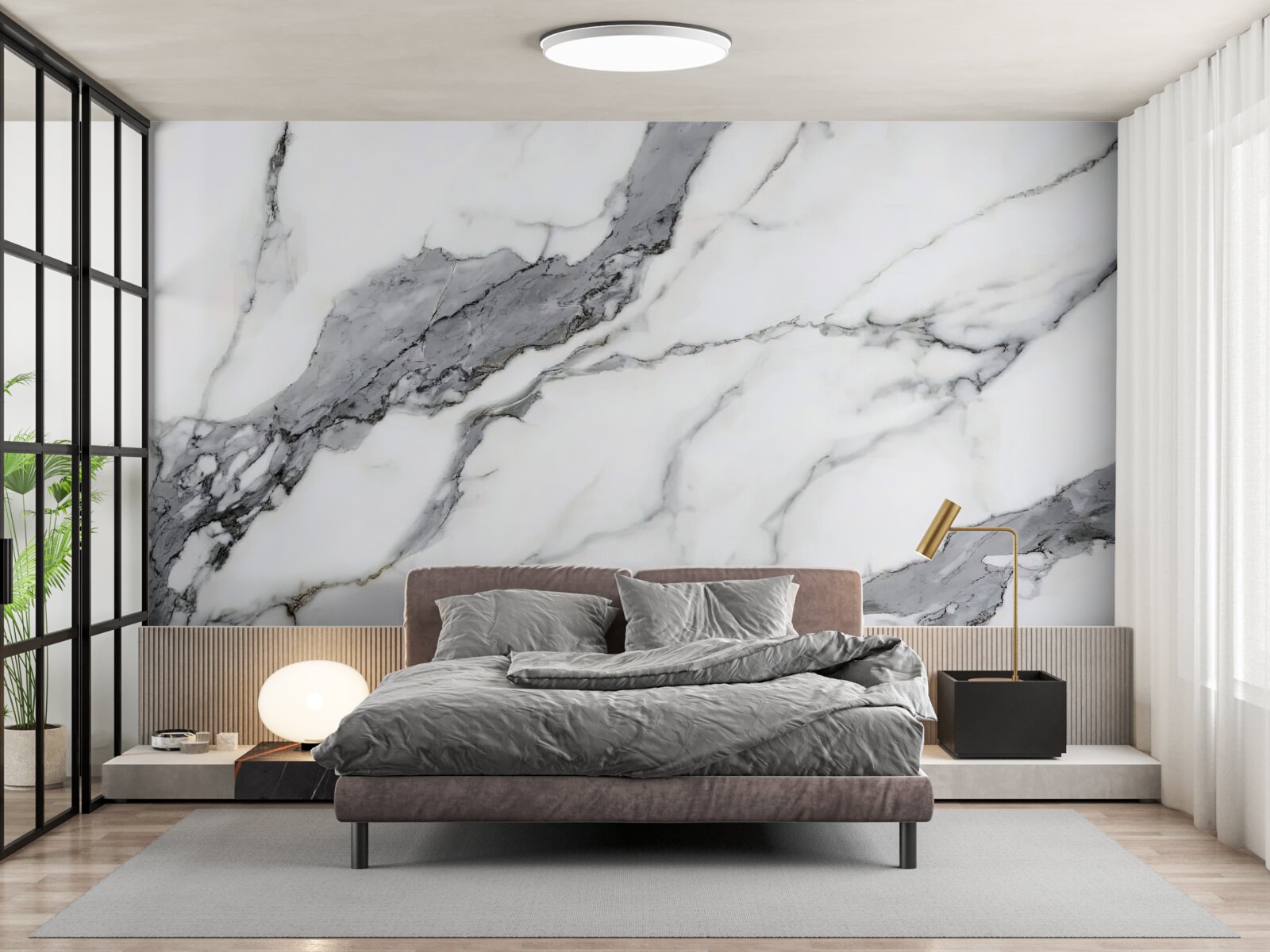 Фотошпалери білий і сірий мармур