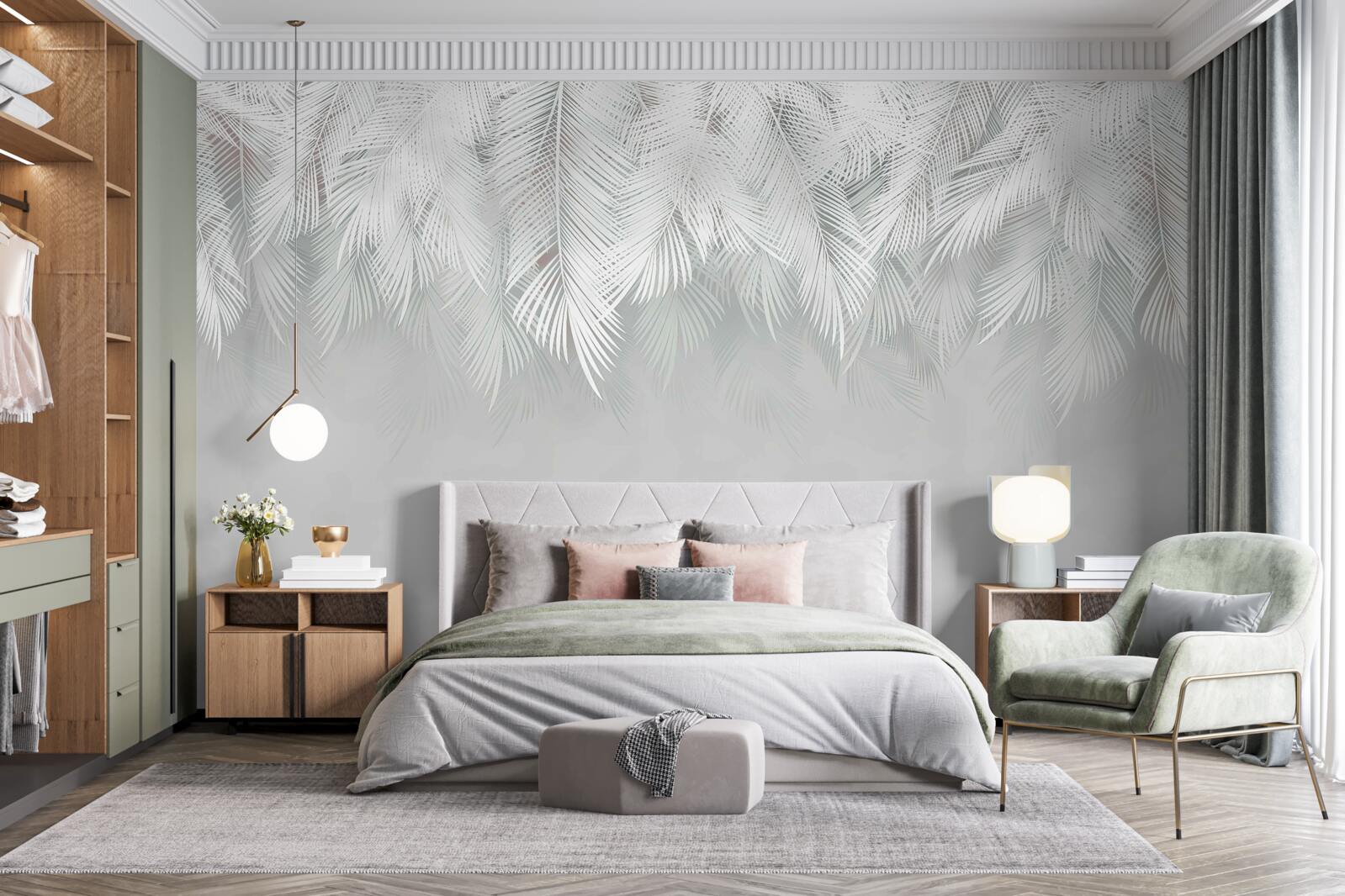 Фотошпалери білосніжне пір'я звисає вниз