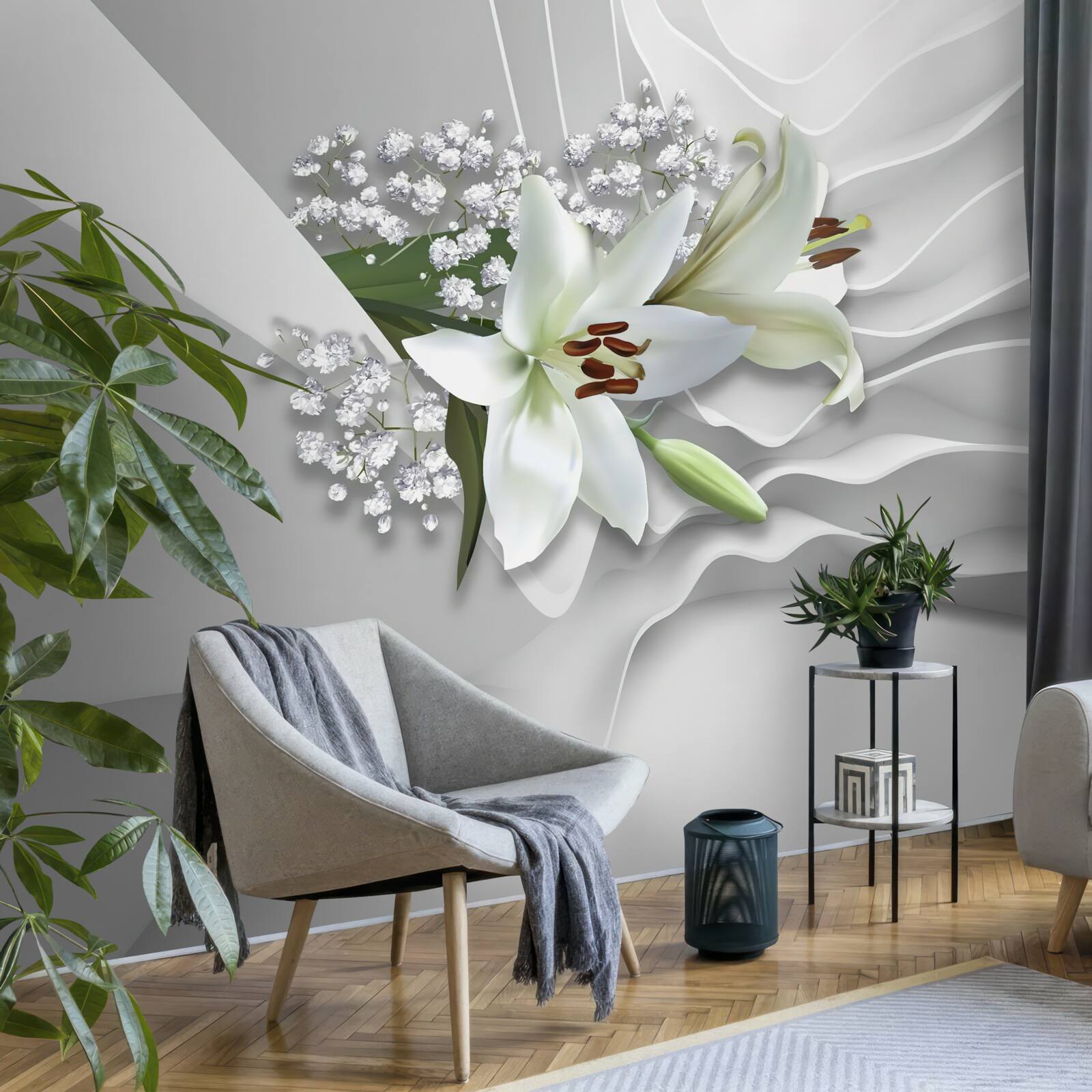 Фотошпалери яскравий фон з білими ліліями