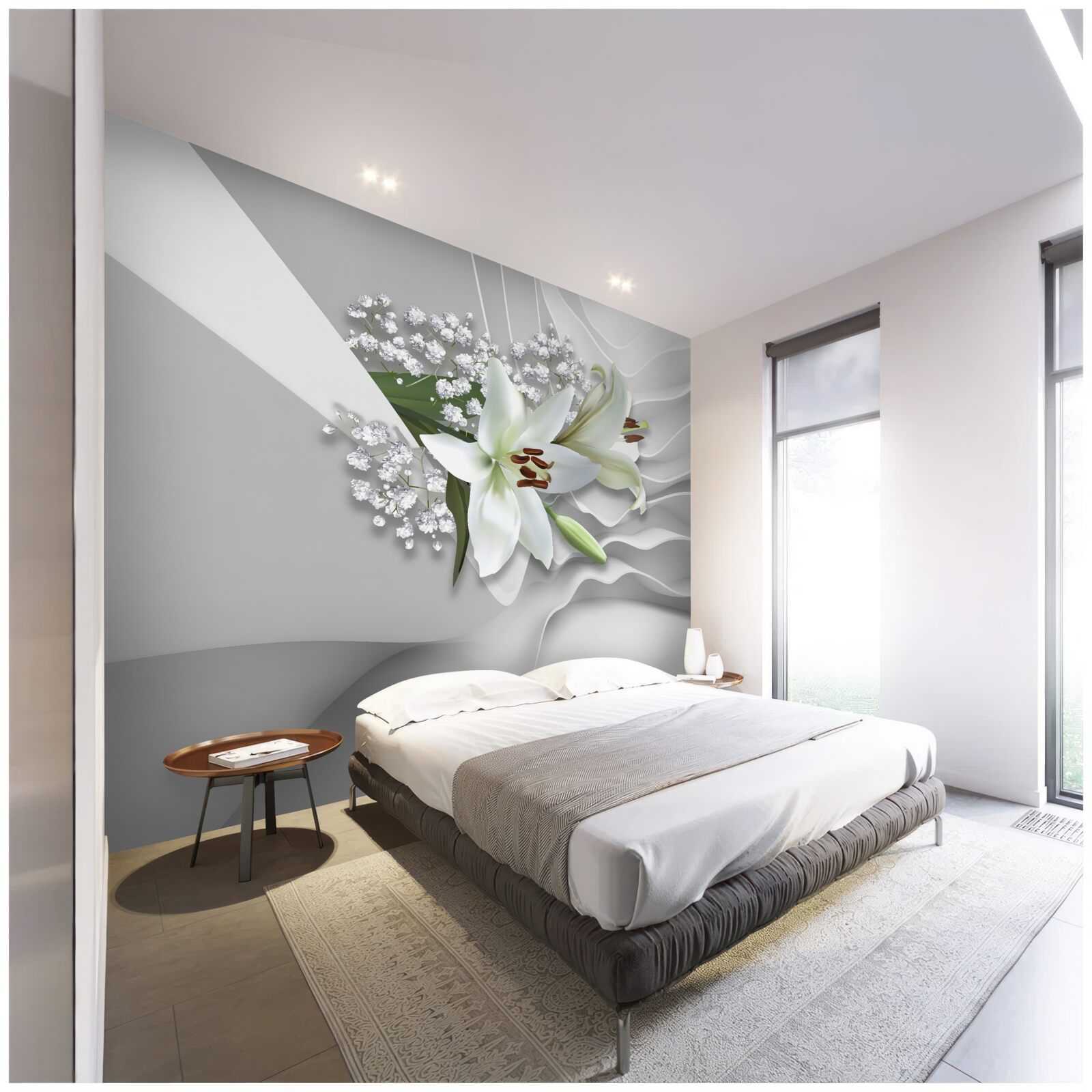 Фотошпалери яскравий фон з білими ліліями