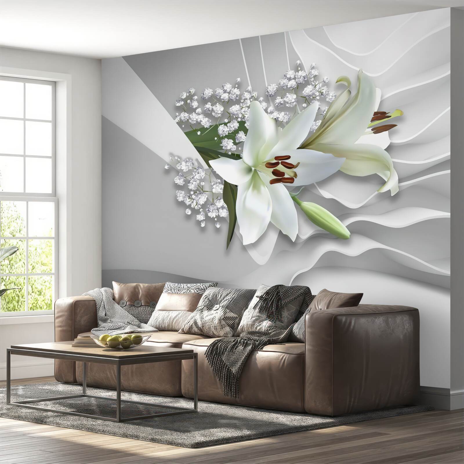 Фотошпалери яскравий фон з білими ліліями