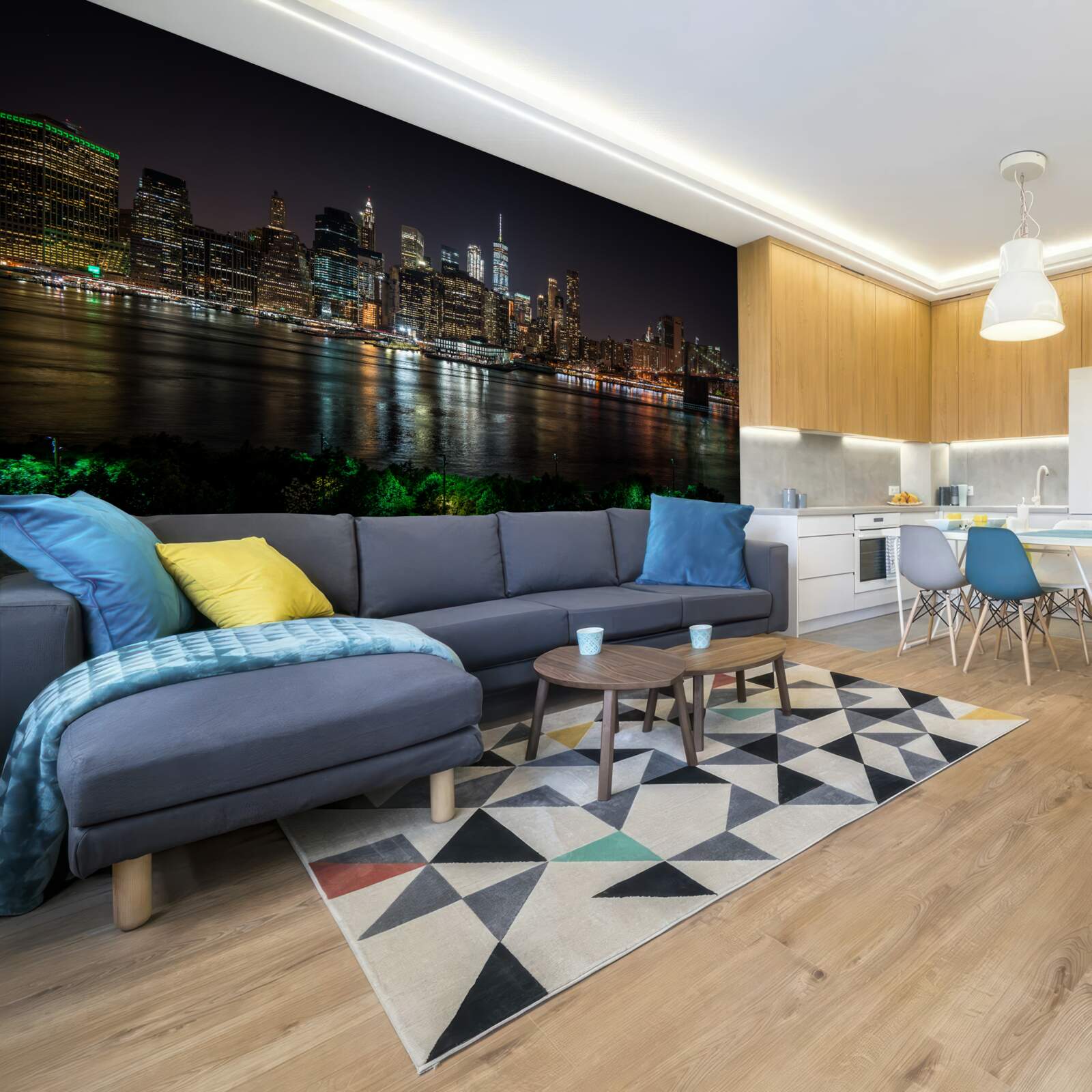 Фотошпалери панорама нічного міста з протилежного берега