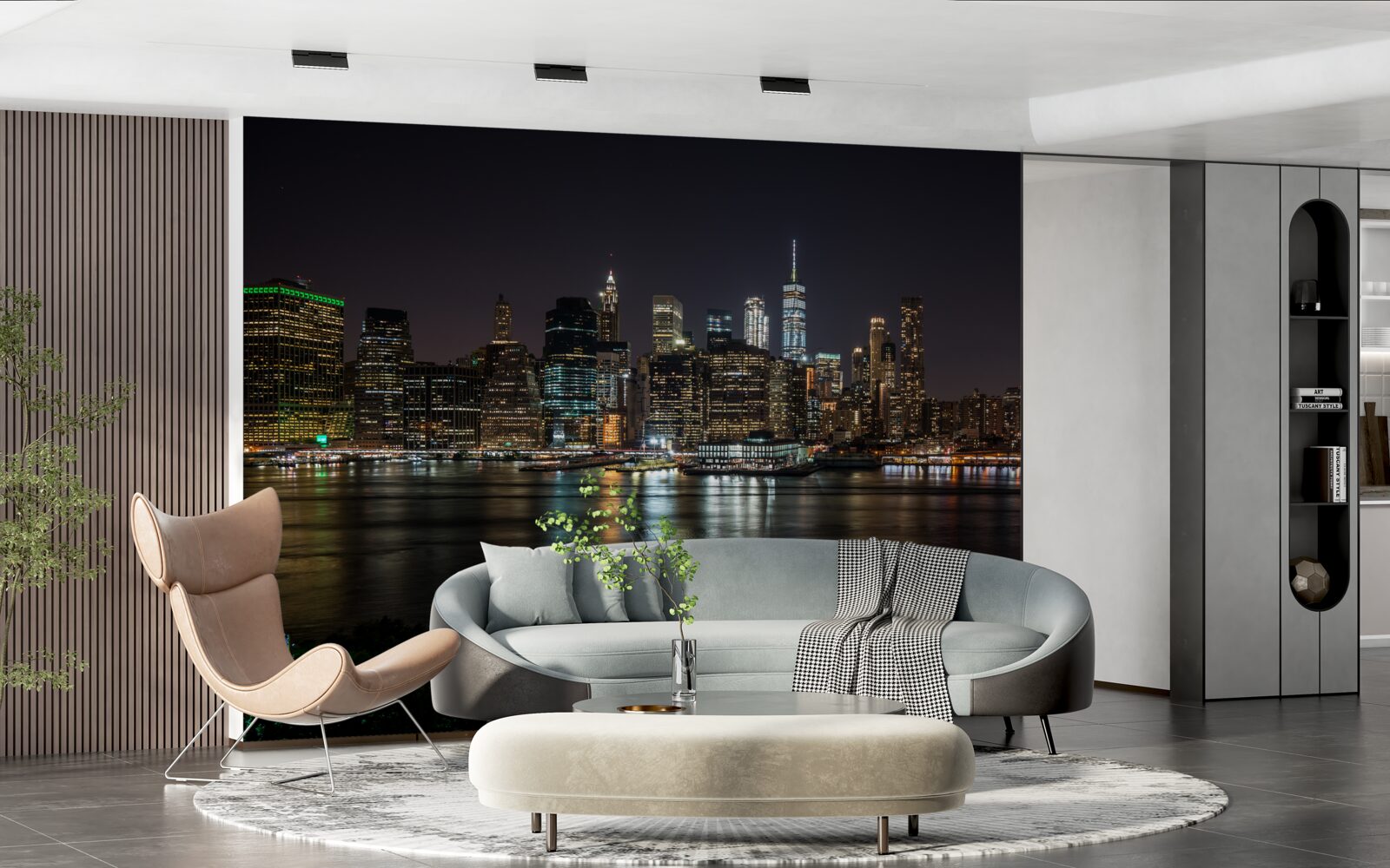 Фотошпалери панорама нічного міста з протилежного берега