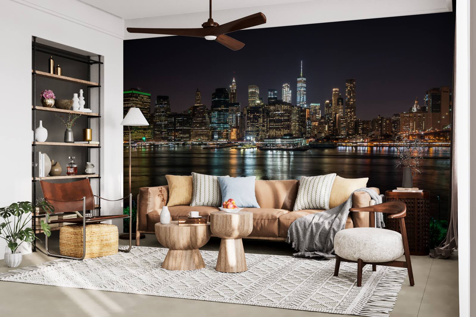 Фотошпалери панорама нічного міста з протилежного берега