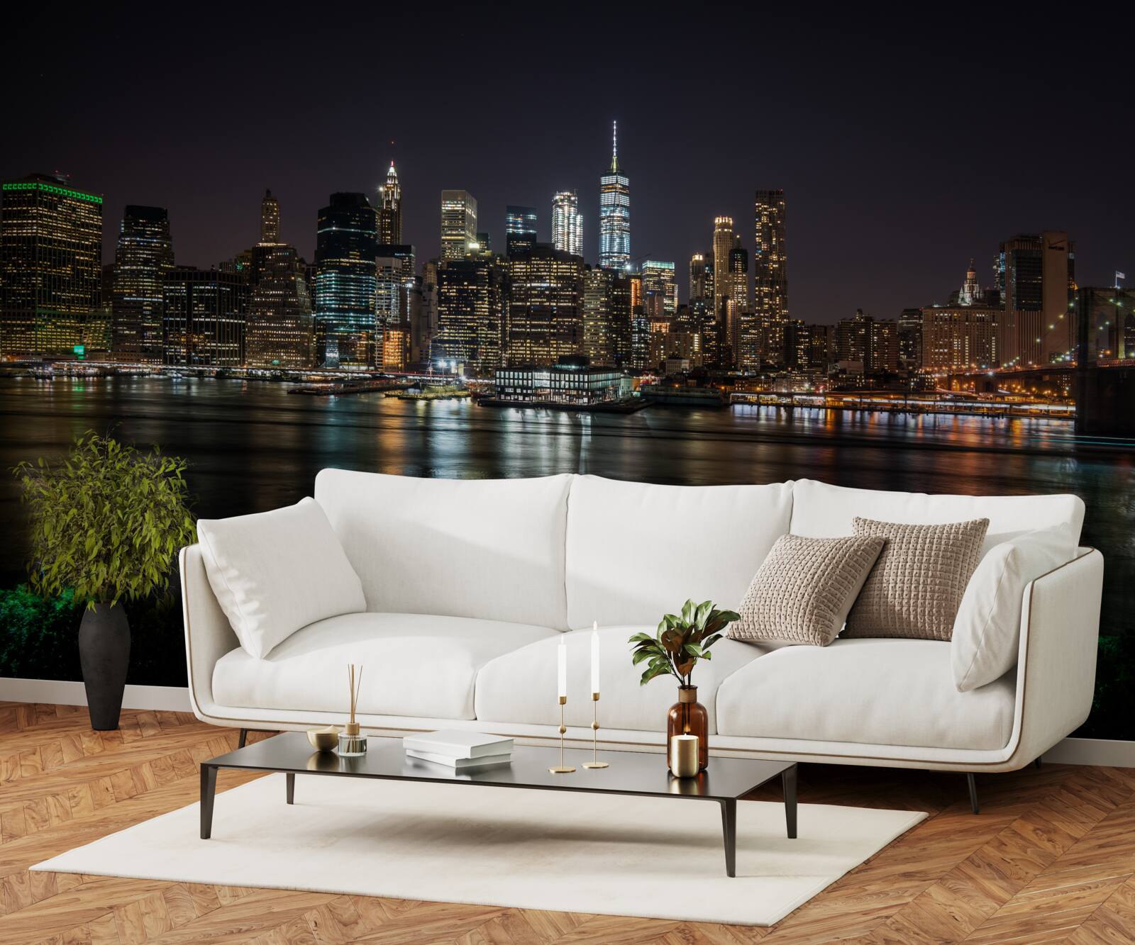 Фотошпалери панорама нічного міста з протилежного берега