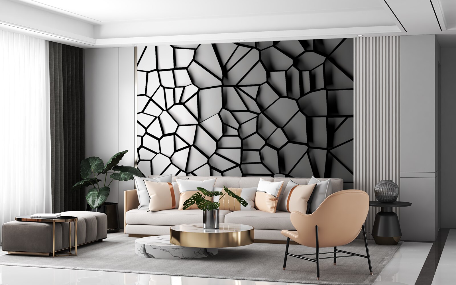 Фотошпалери біла стіна з об'ємним ефектом