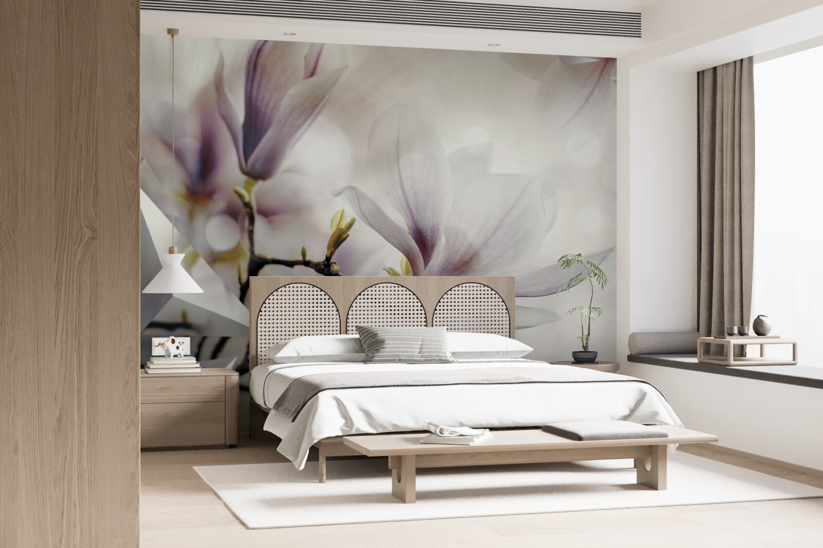 Фотошпалери великі бузкові квіти та білі форми