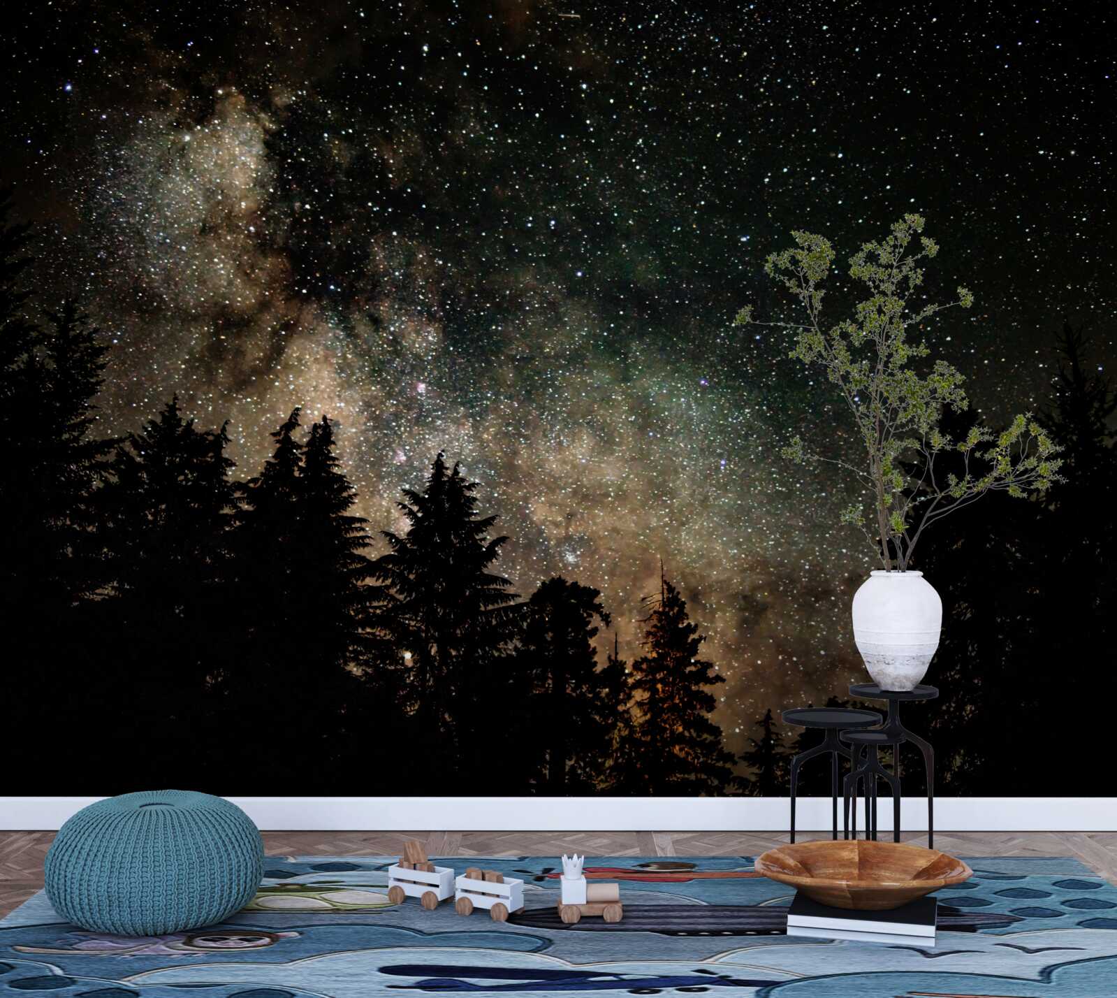 Фотошпалери нічний ліс і зоряне небо