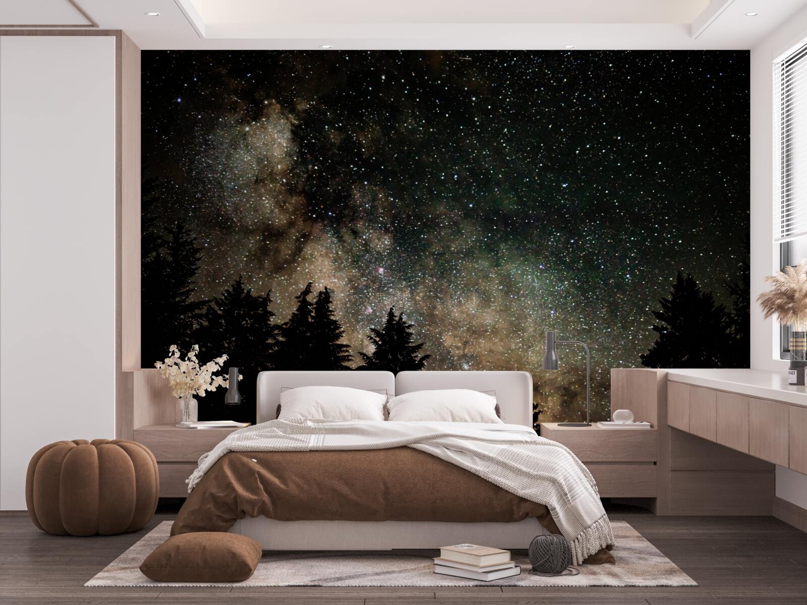 Фотошпалери нічний ліс і зоряне небо