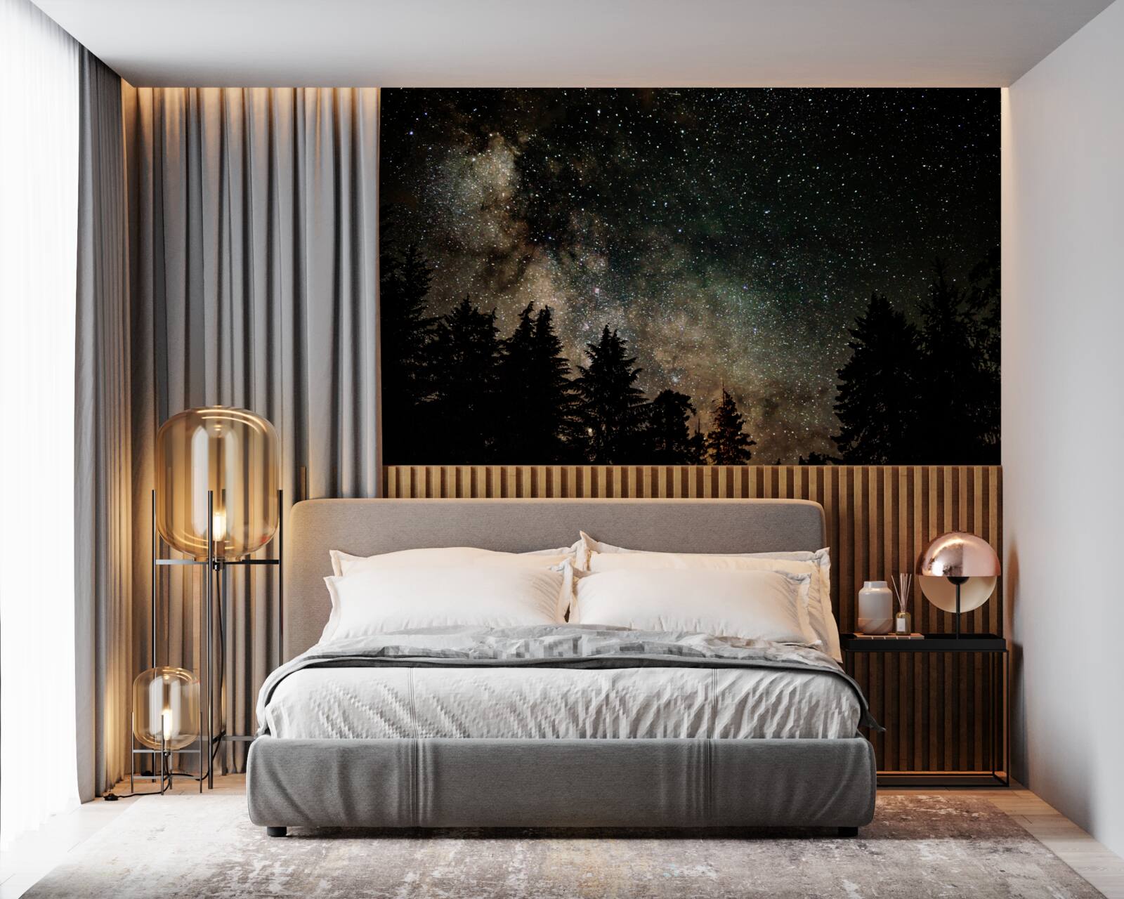 Фотошпалери нічний ліс і зоряне небо