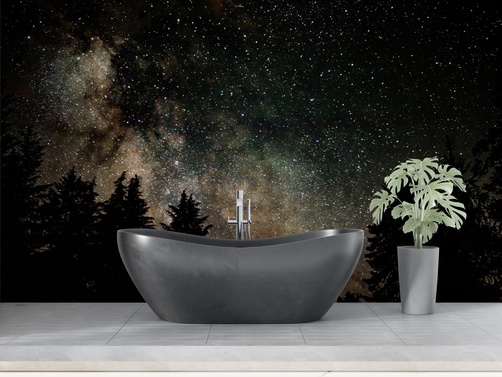 Фотошпалери нічний ліс і зоряне небо