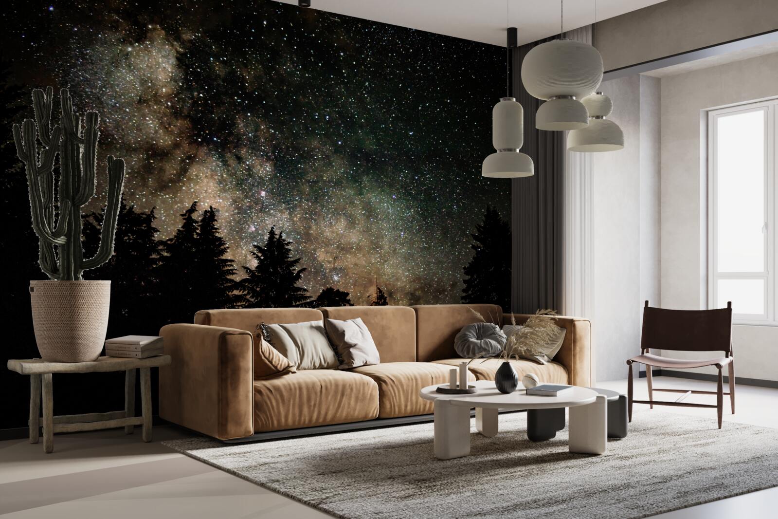 Фотошпалери нічний ліс і зоряне небо