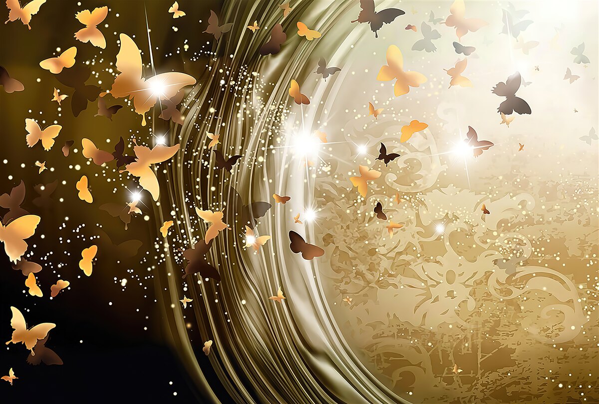 Фотошпалери золотий фон з метеликами