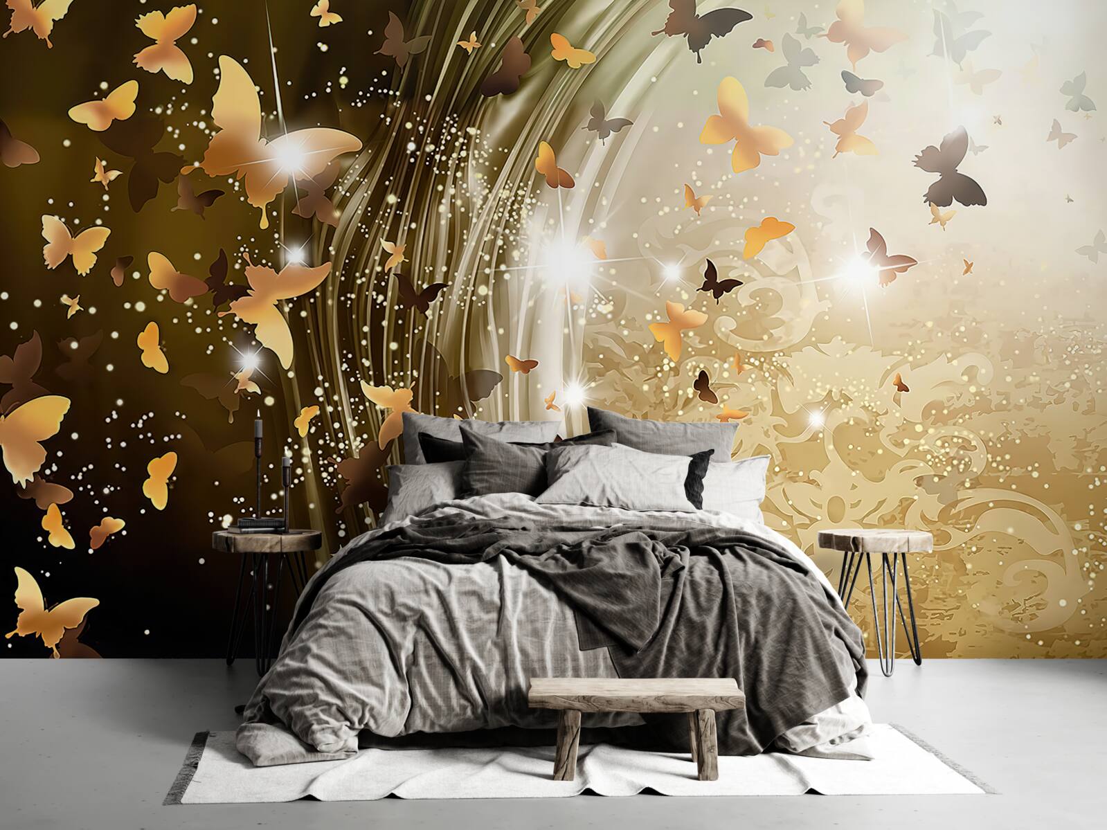 Фотошпалери золотий фон з метеликами