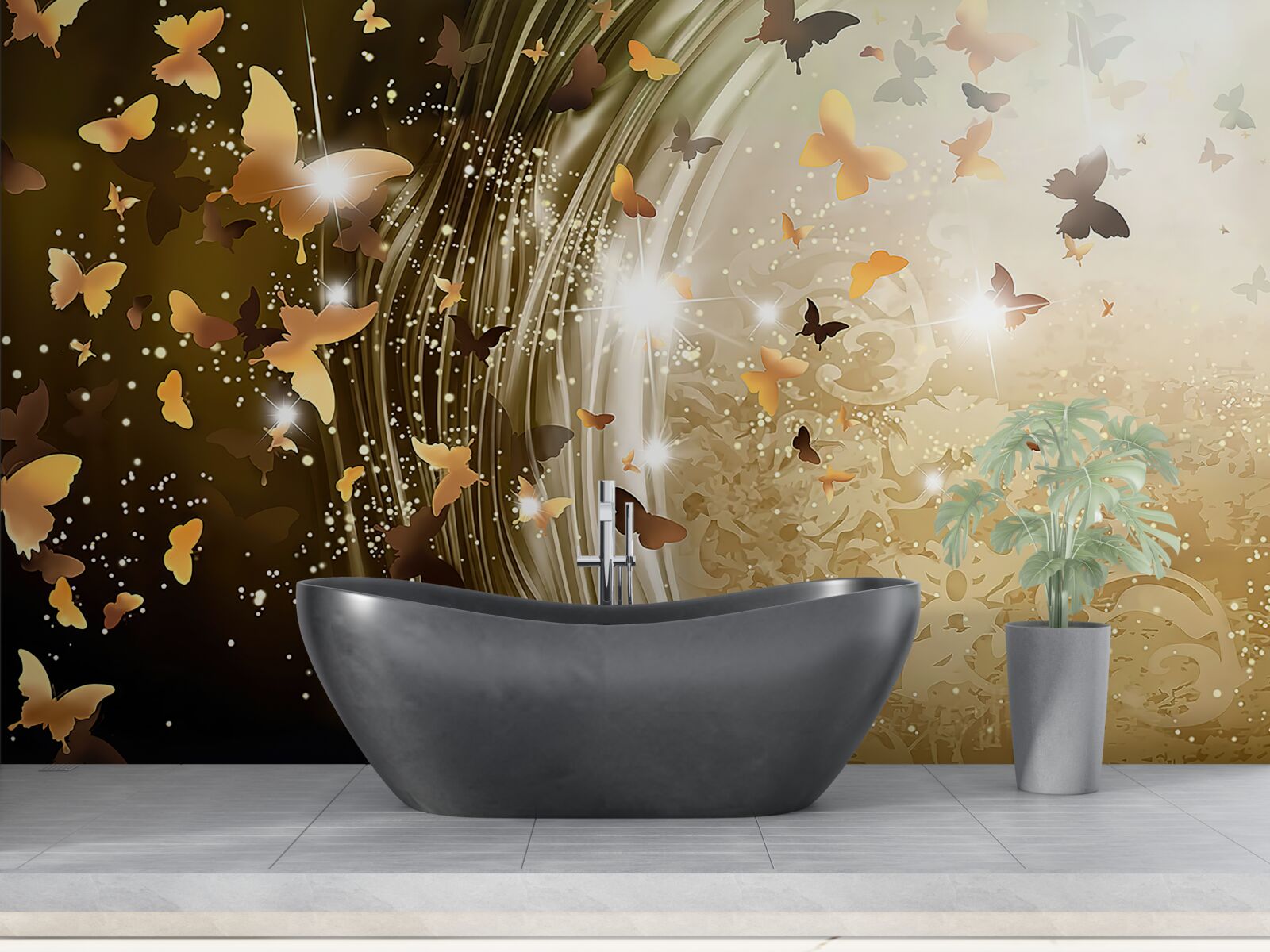 Фотошпалери золотий фон з метеликами