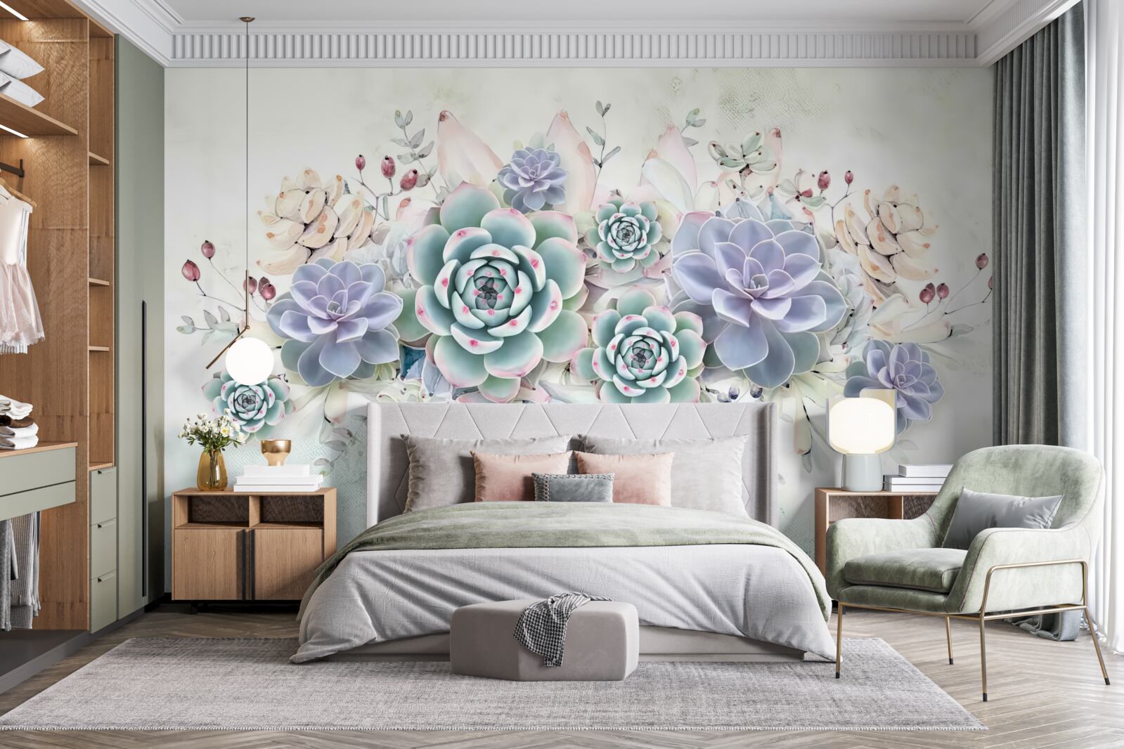 Фотошпалери сині квіти на світлому тлі