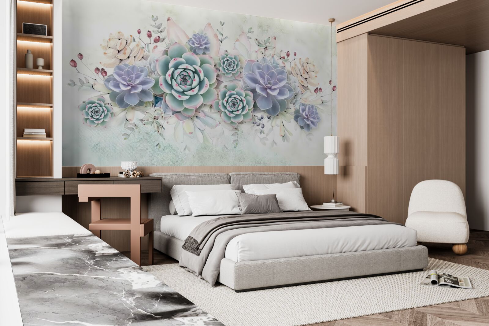 Фотошпалери сині квіти на світлому тлі