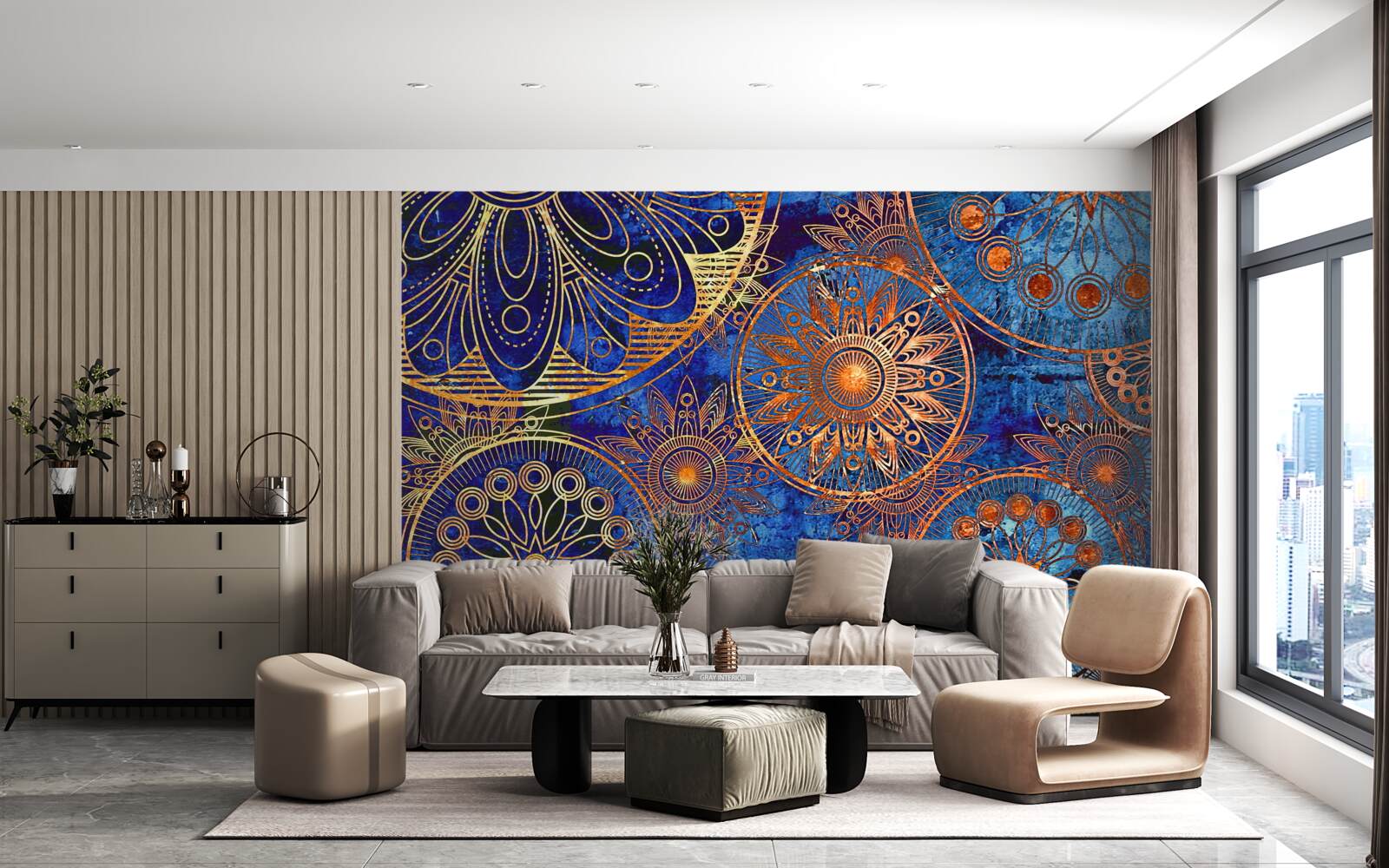 Фотошпалери різні хвилясті золоті кола