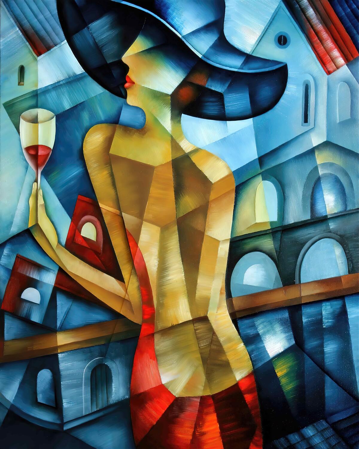 Фотошпалери жінка в капелюсі з келихом у руці