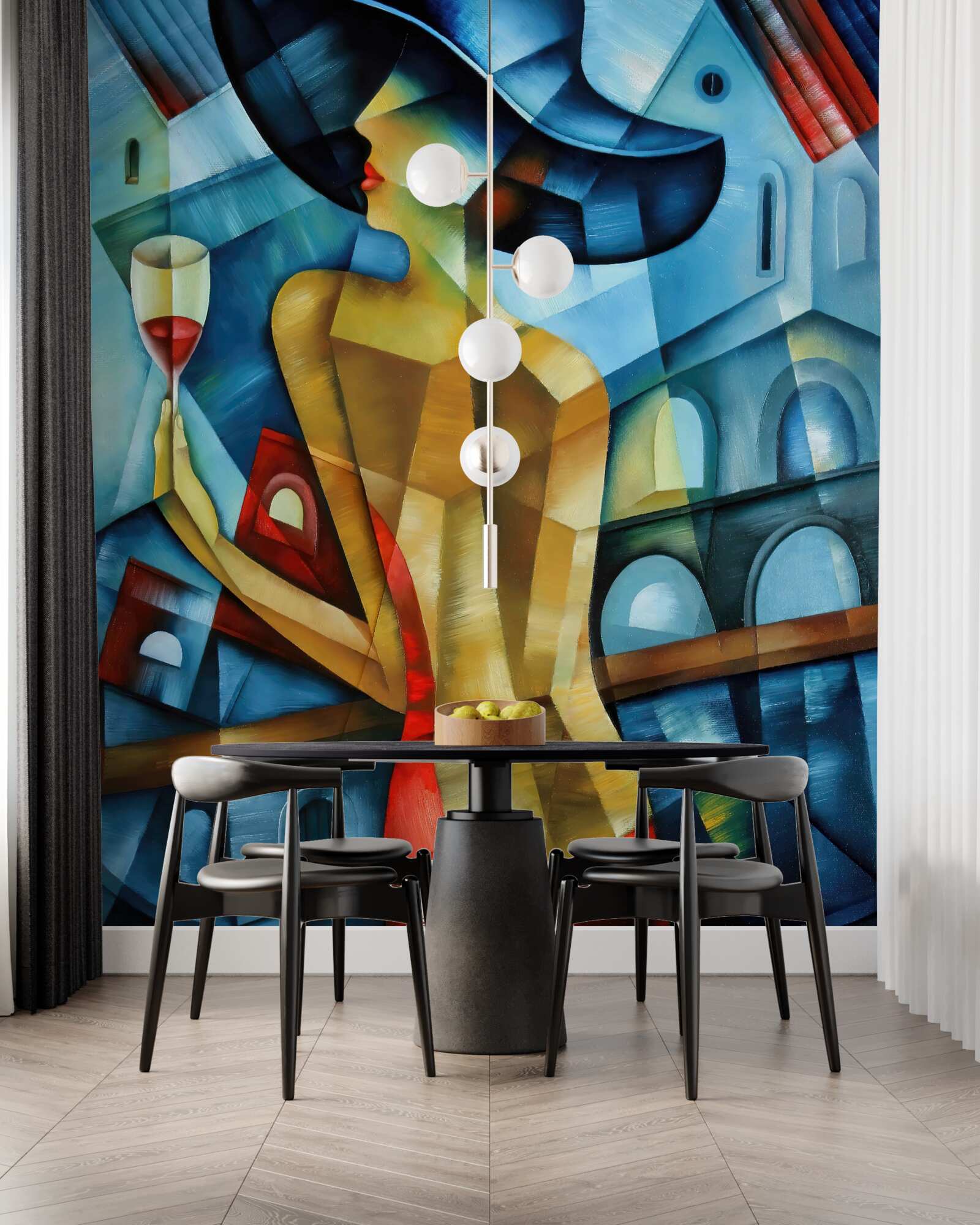 Фотошпалери жінка в капелюсі з келихом у руці