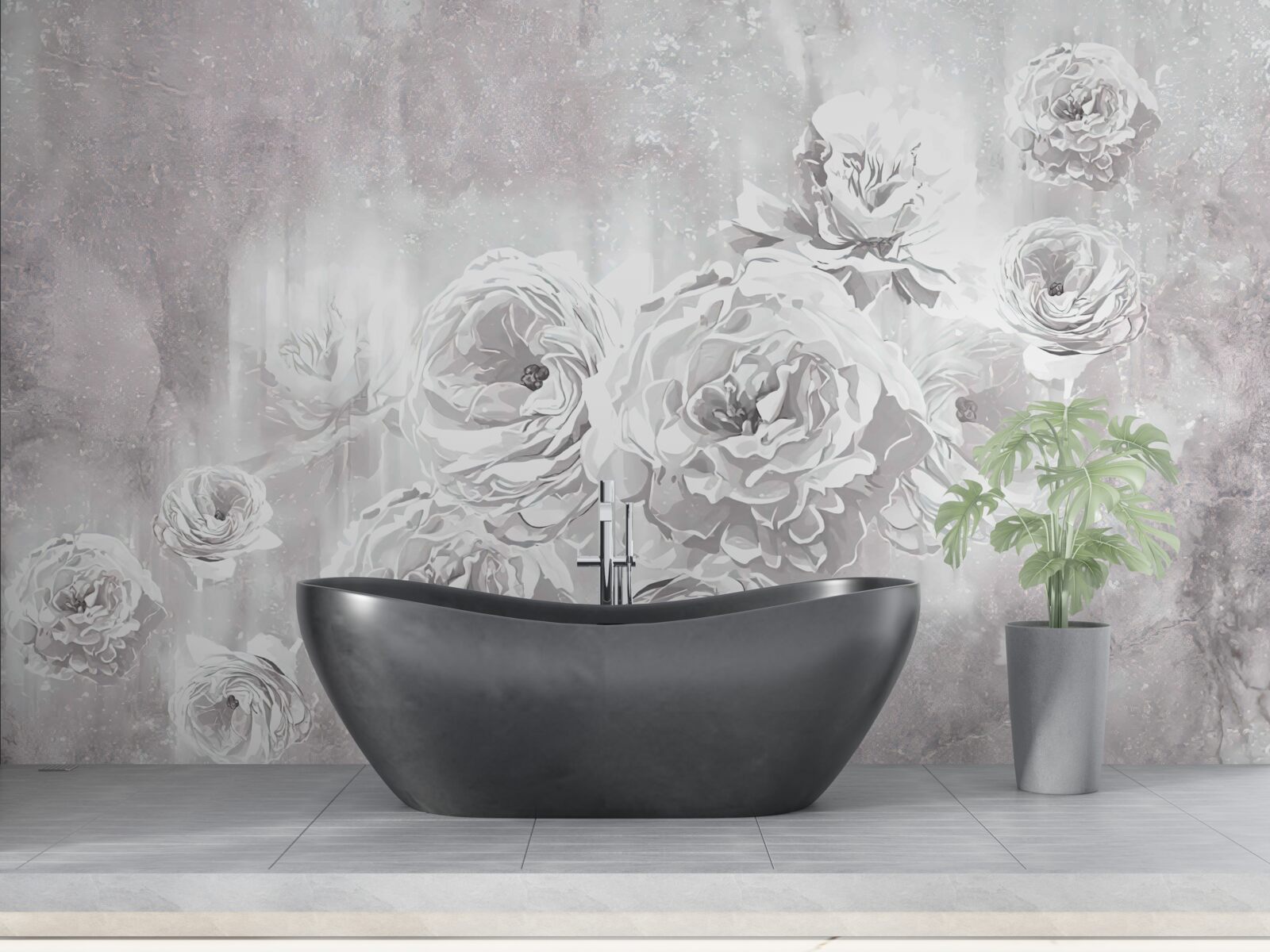 Фотошпалери світлі троянди на тлі сірих і білих відтінків