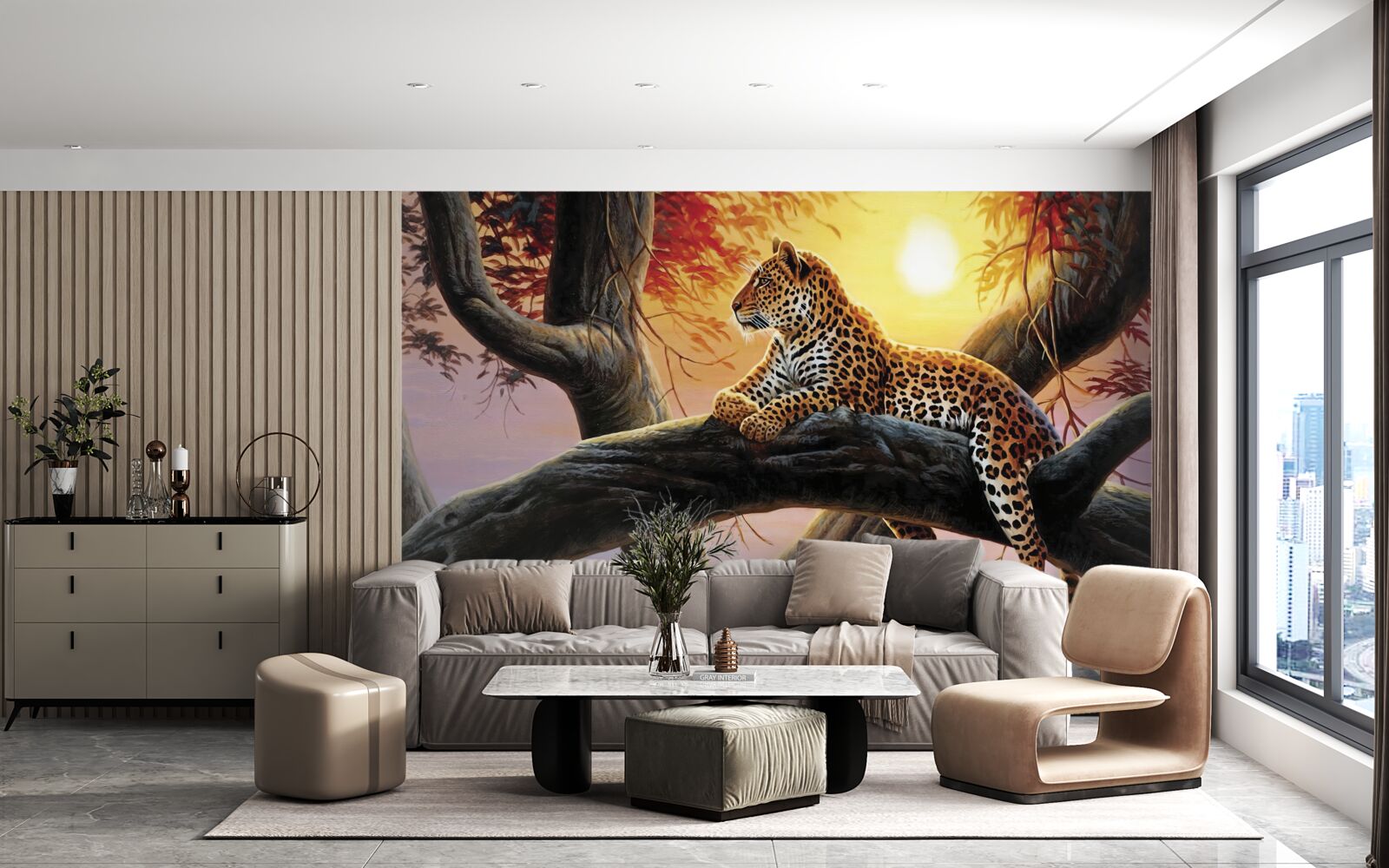 Фотошпалери леопард сидів на дереві і насолоджувався відпочинком