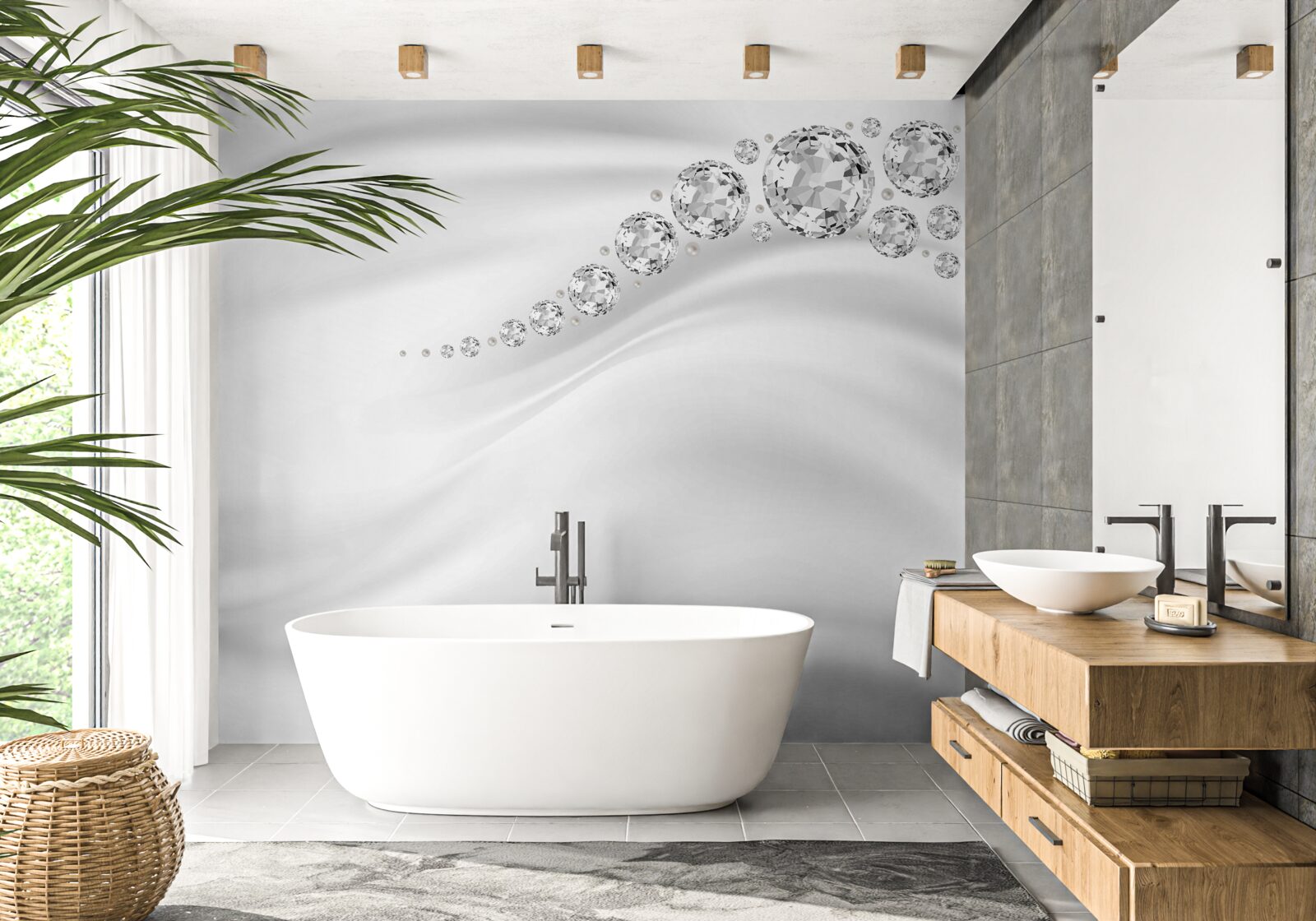 Фотошпалери білосніжні хвилі та дорогоцінні мінерали