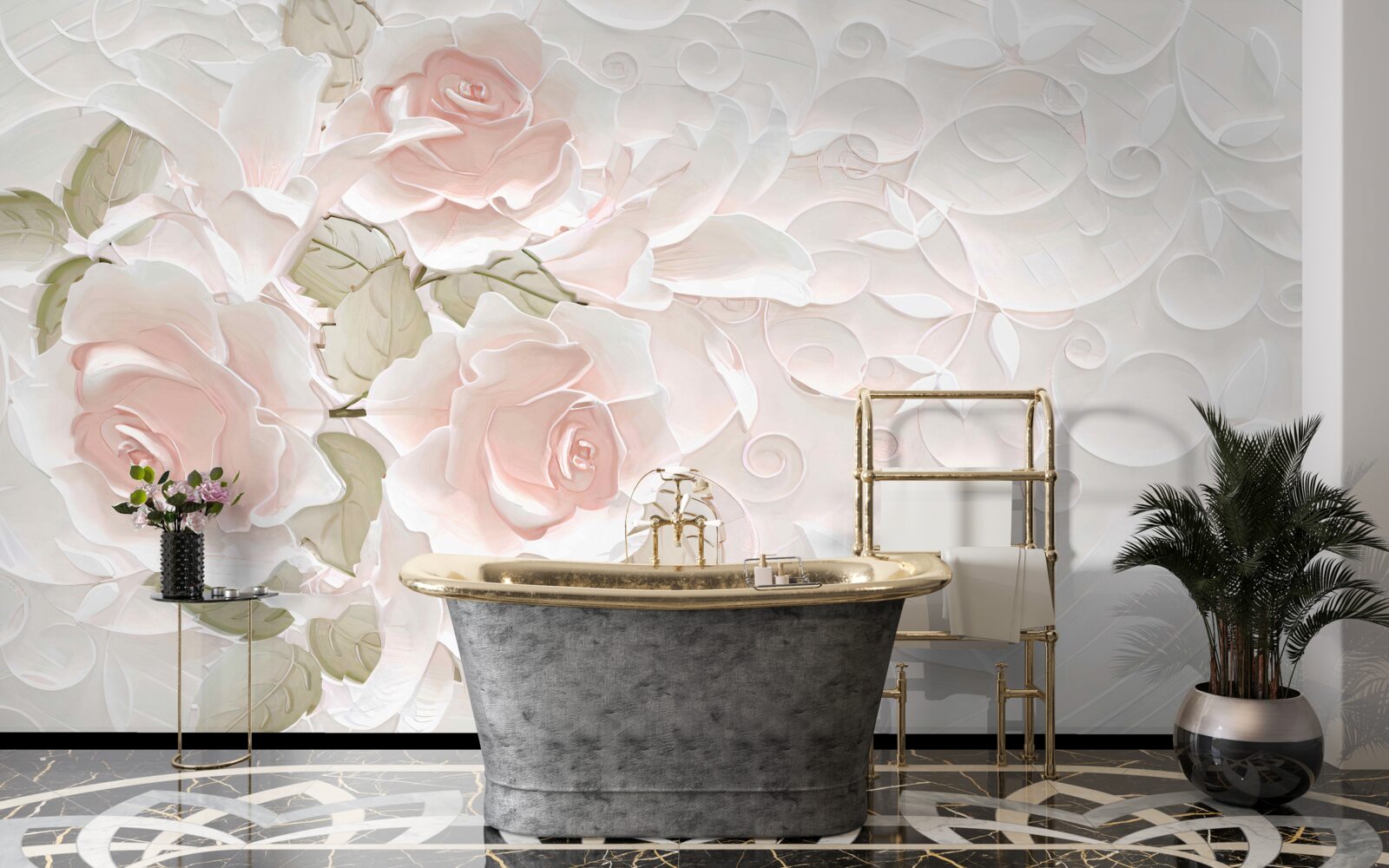 Фотошпалери бліді троянди на блідій стіні