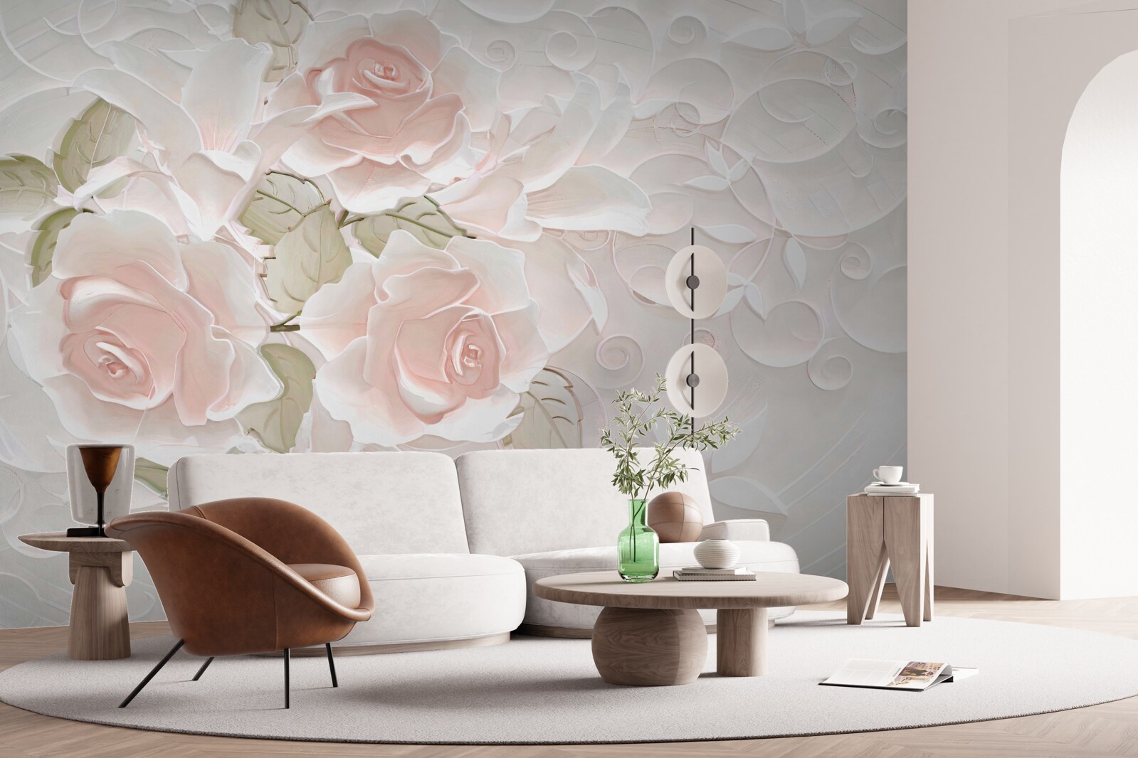 Фотошпалери бліді троянди на блідій стіні