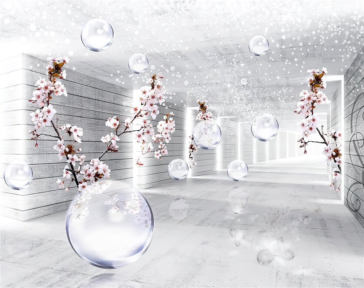 Фотошпалери кола та гілки з квітами, крізь які можна побачити