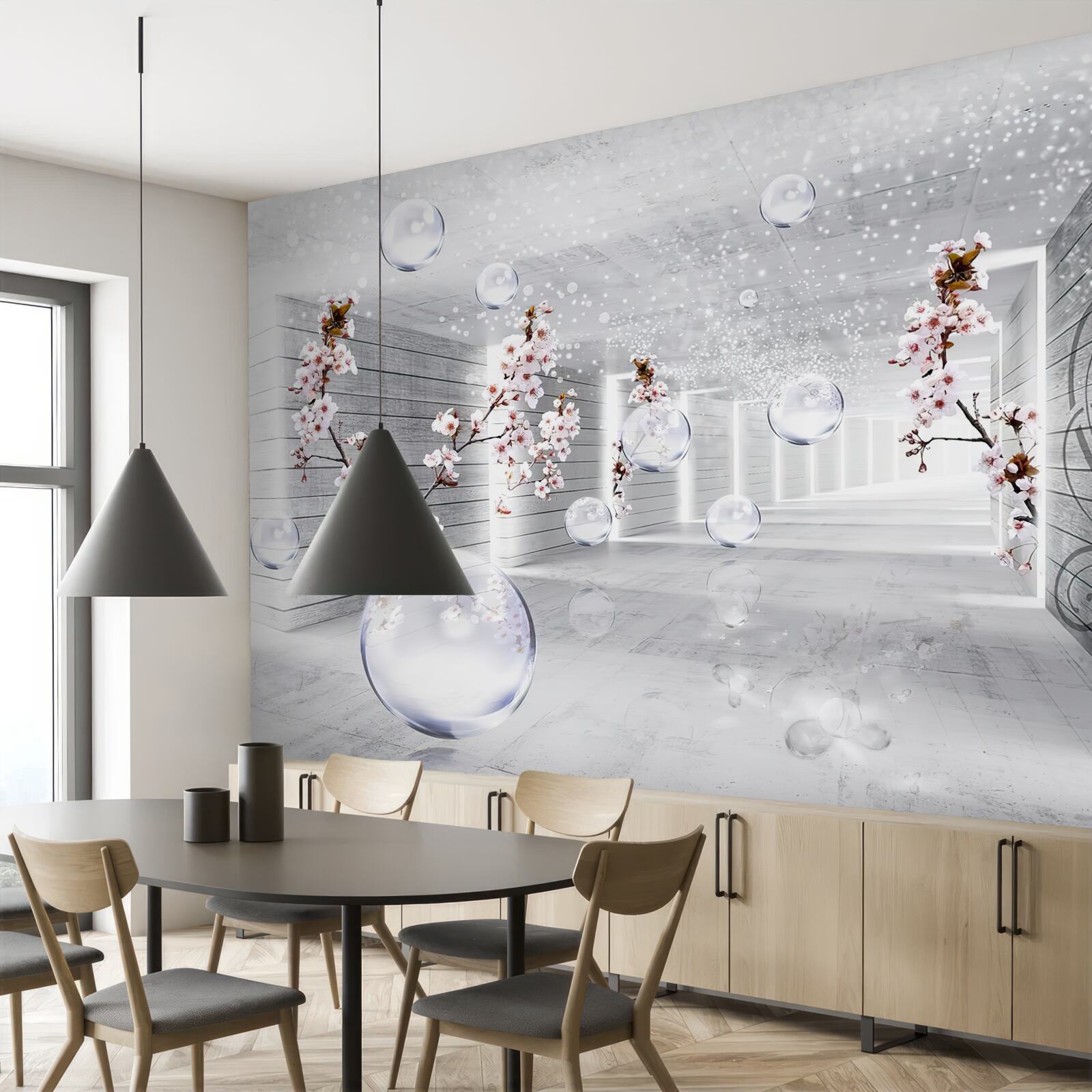 Фотошпалери кола та гілки з квітами, крізь які можна побачити