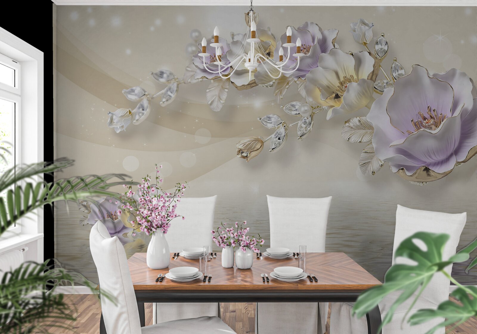 Фотошпалери фіолетові та кремові квіти