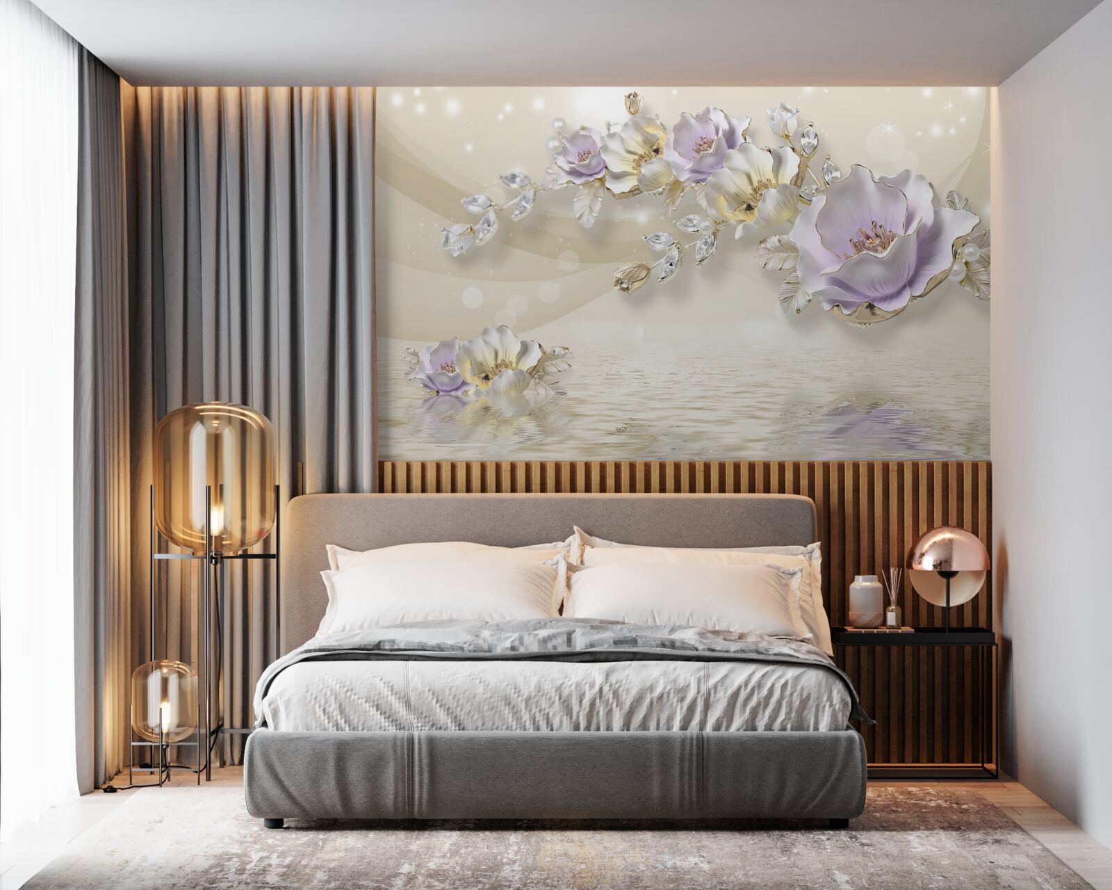 Фотошпалери фіолетові та кремові квіти