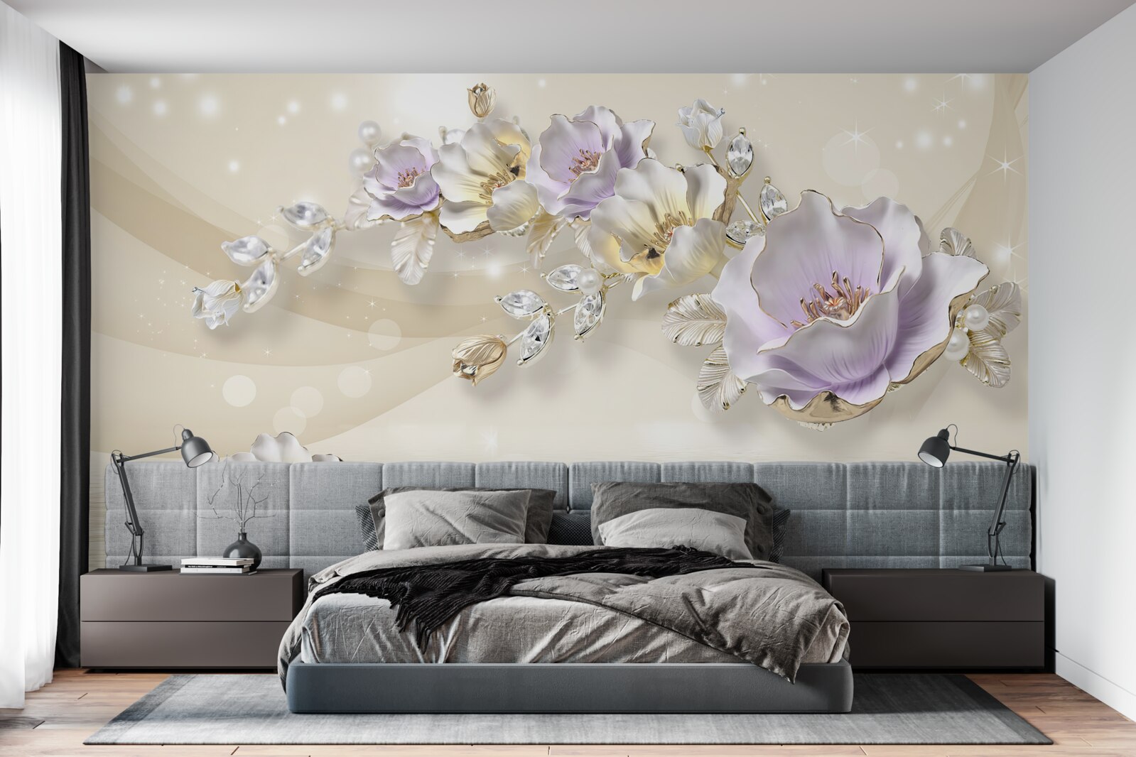 Фотошпалери фіолетові та кремові квіти