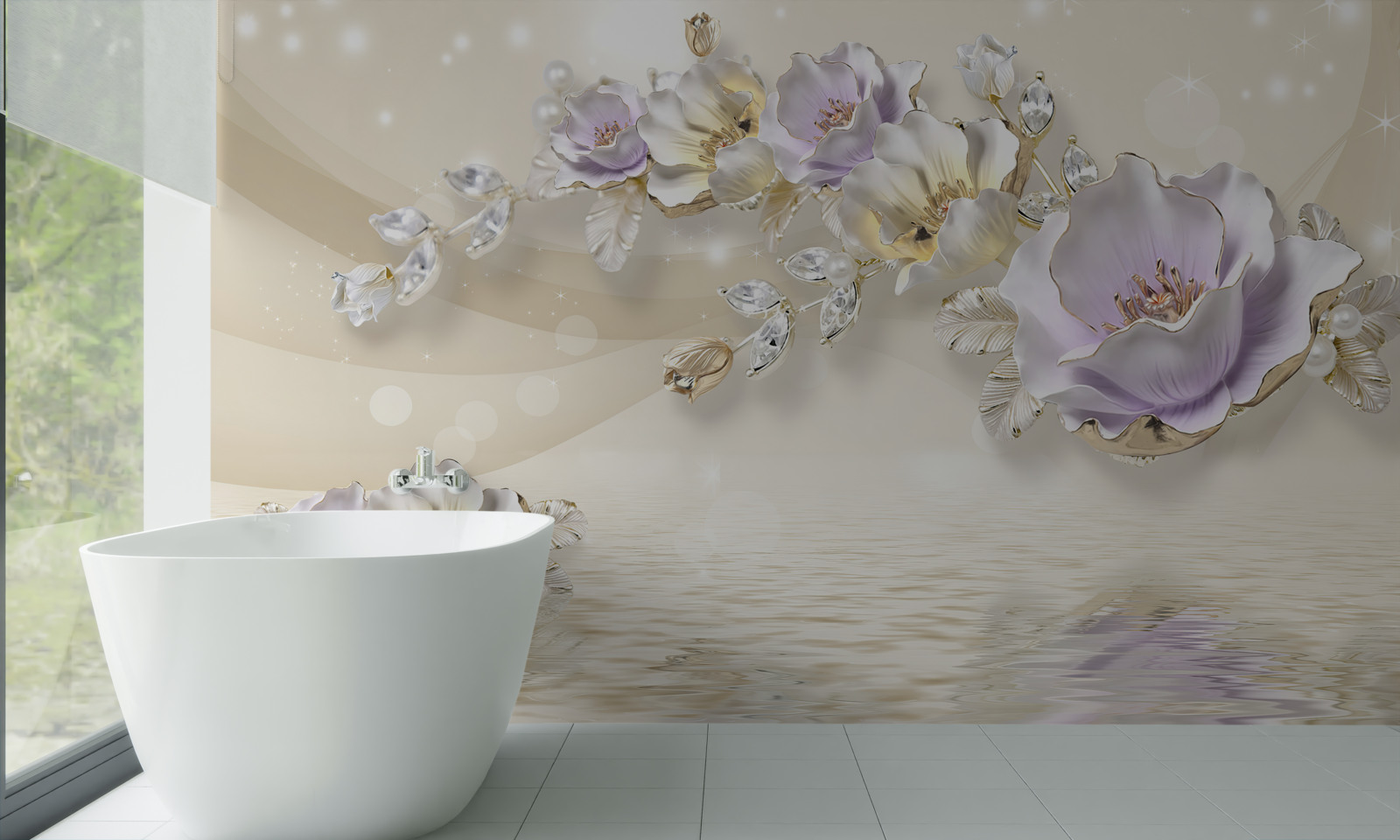 Фотошпалери фіолетові та кремові квіти