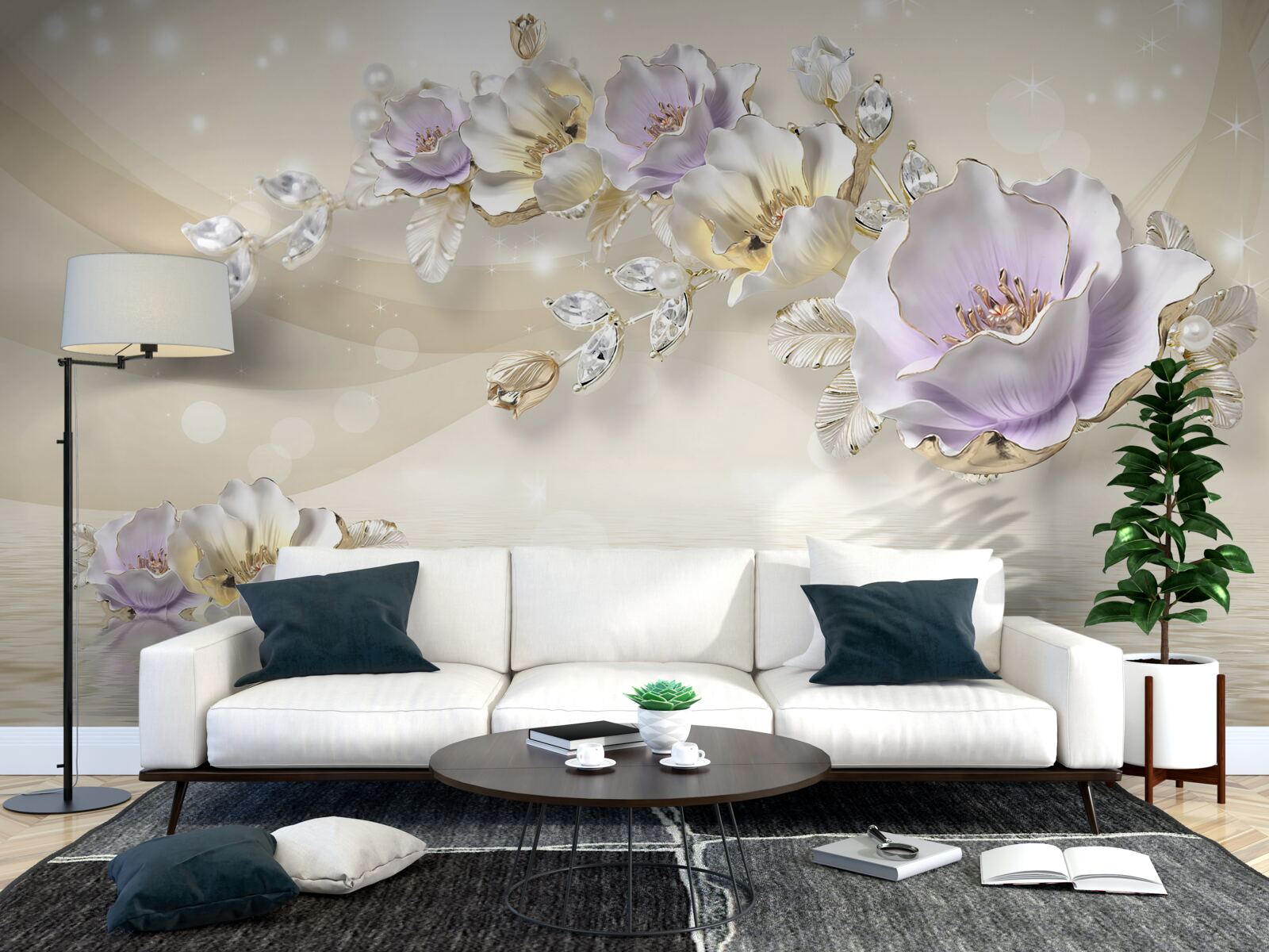 Фотошпалери фіолетові та кремові квіти